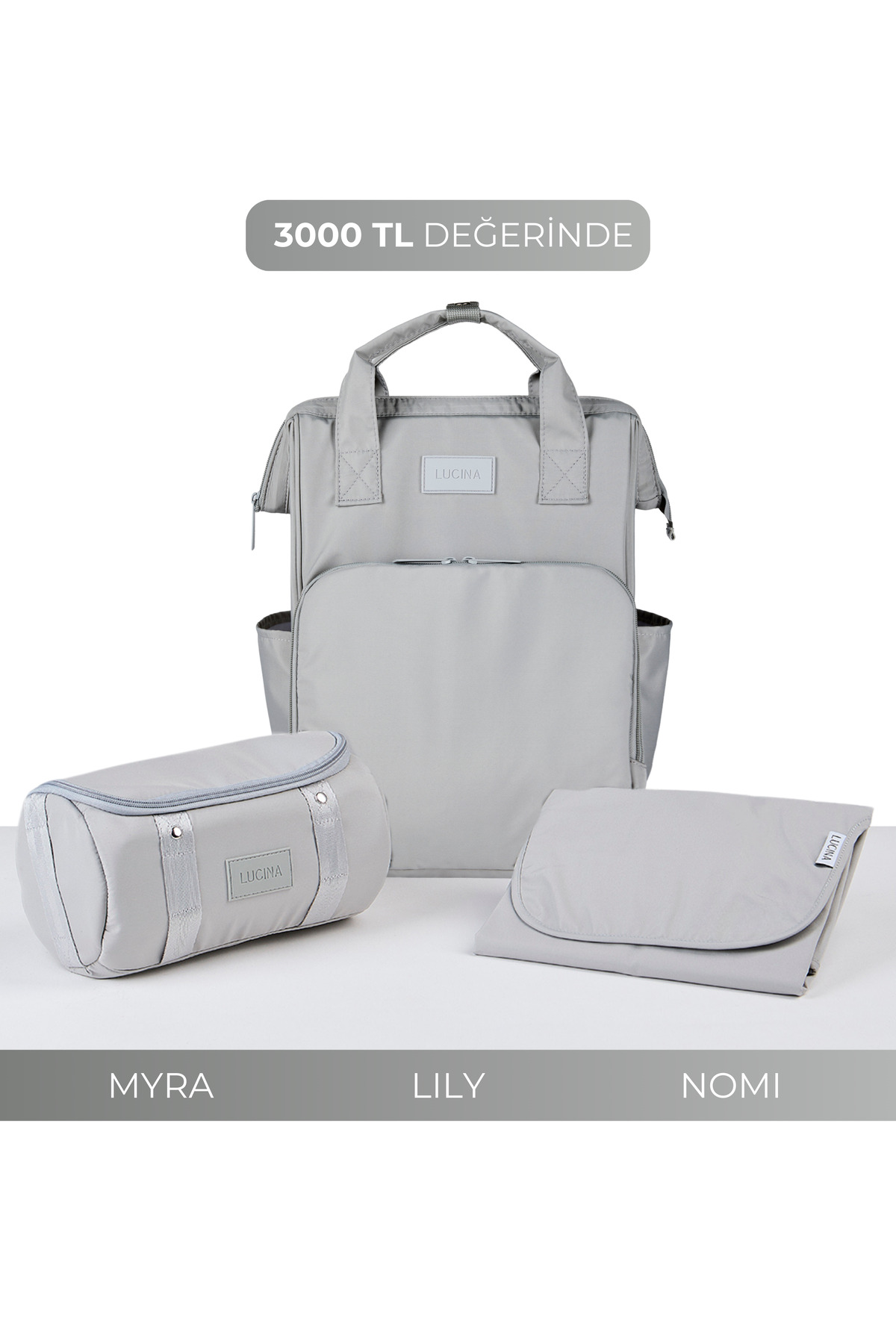 Lily Baby Care Set: Lily Mother Baby Thermal Care Bag, Myra Organizer, Nomi Diaper Pad