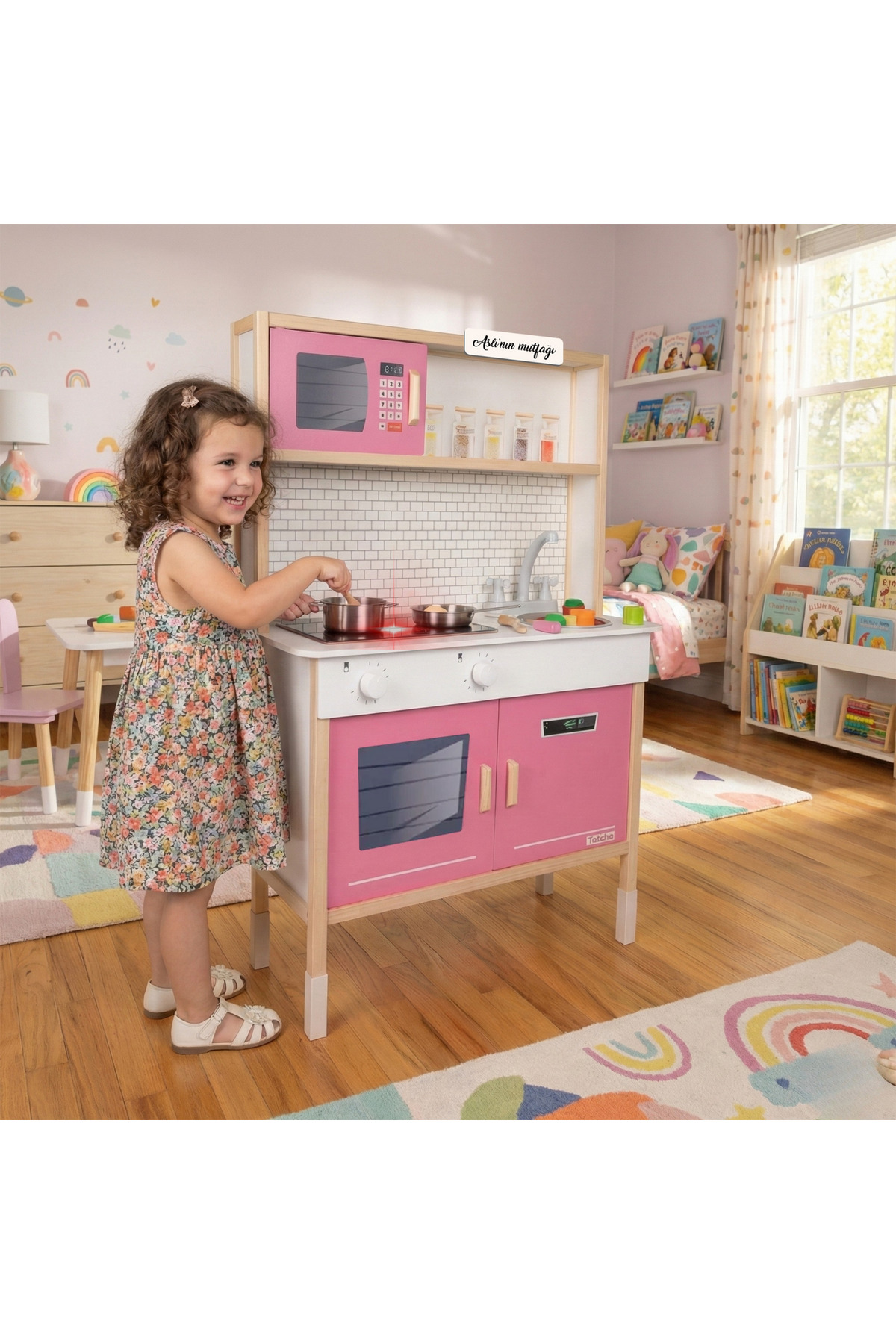 Wooden Lighted Toy Kitchen Set | Wooden Toy Kitchen | Girls Kitchen Toy