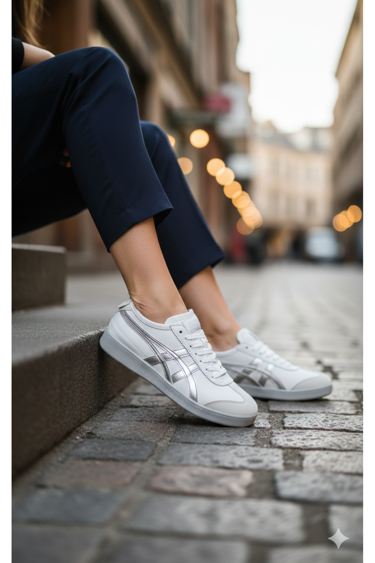 Günlük Bağcıklı Kadın Sneaker Beyaz Gümüş Ayakkabı