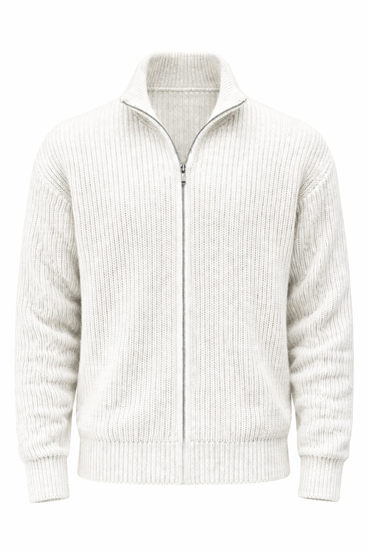 Valiberta  Woody Oversize Selanik Örme Fermuarlı Erkek Hırka- Ekru