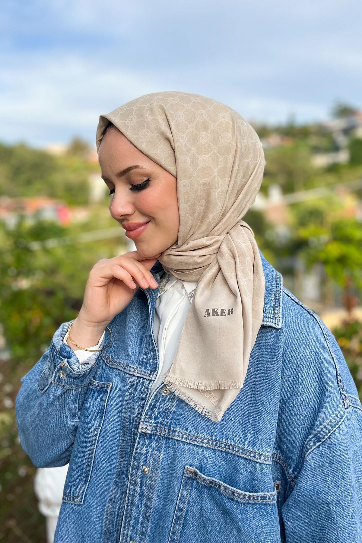 Aker  Elegance Monogram Şal - 1090100-933 - Bej - Görsel 2