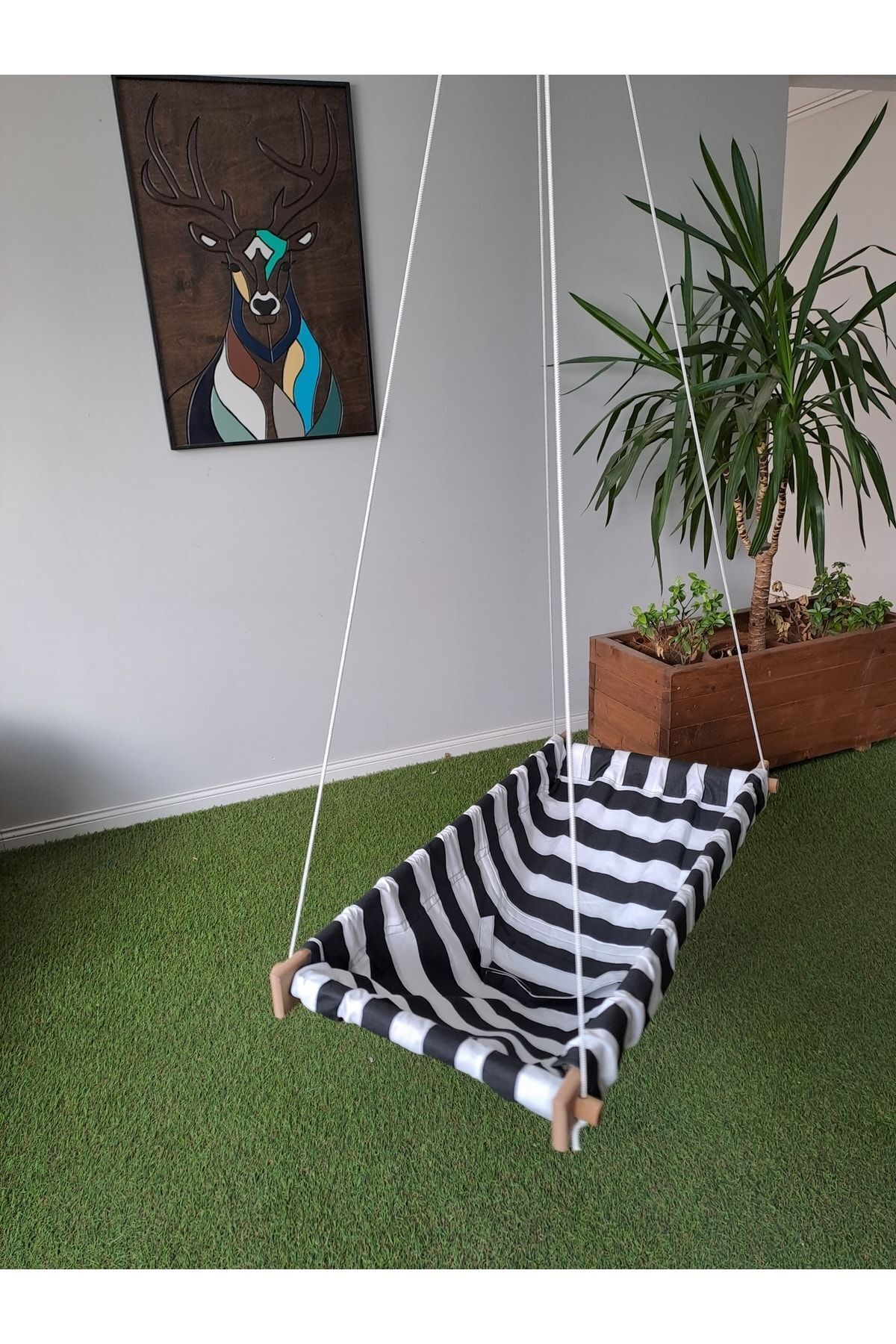 Svava Çizgili Ahşap Yaylı Hoppala Zıp Zıp Hamak, Bebek Salıncak Hamak fotoğrafı 4 (önizleme)