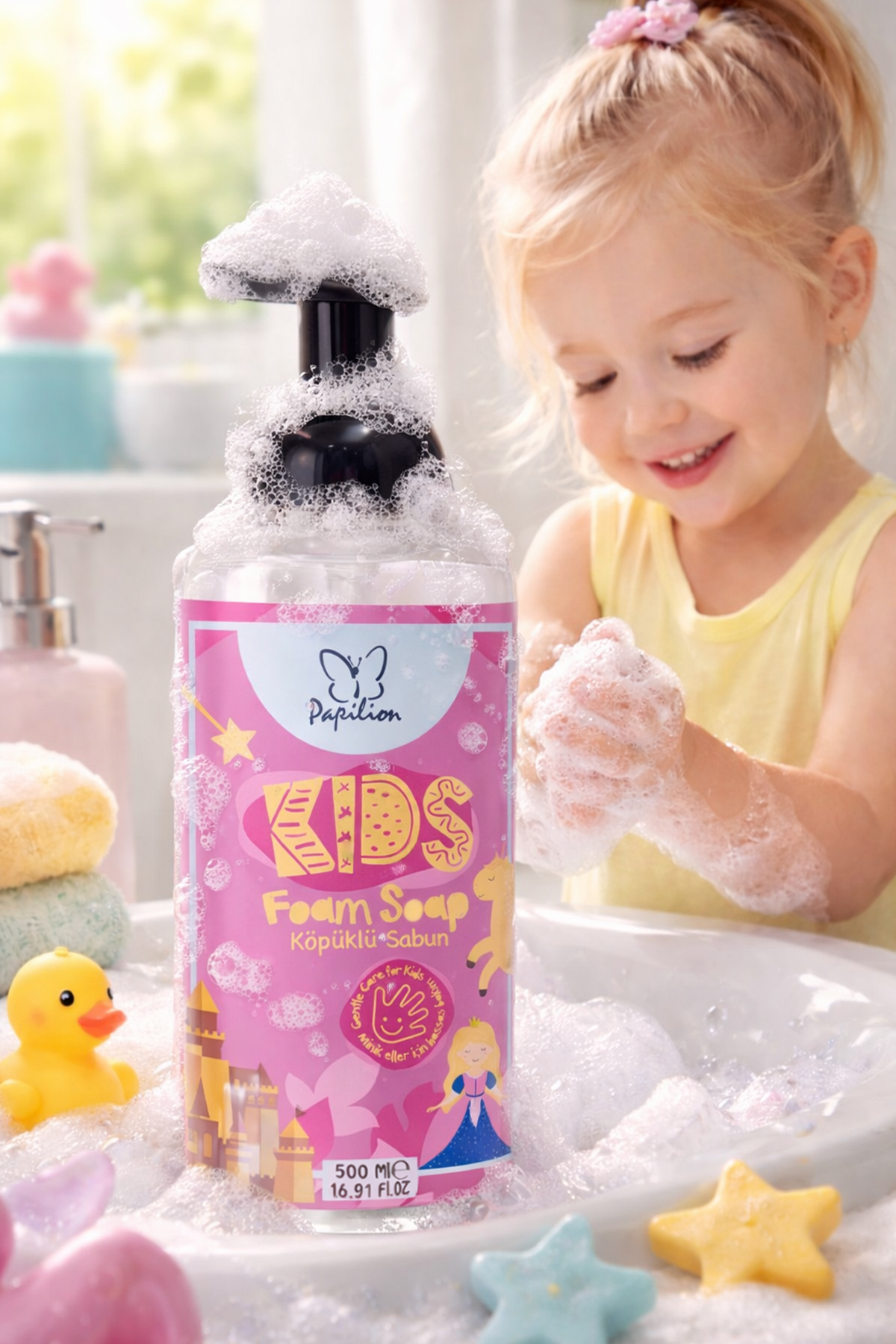 Papilion Kids Pembe Prenses Köpük Sabun 2x500 ml Çocuklara Özel Nazik El Temizliği Hassas Bakım fotoğrafı 4 (önizleme)