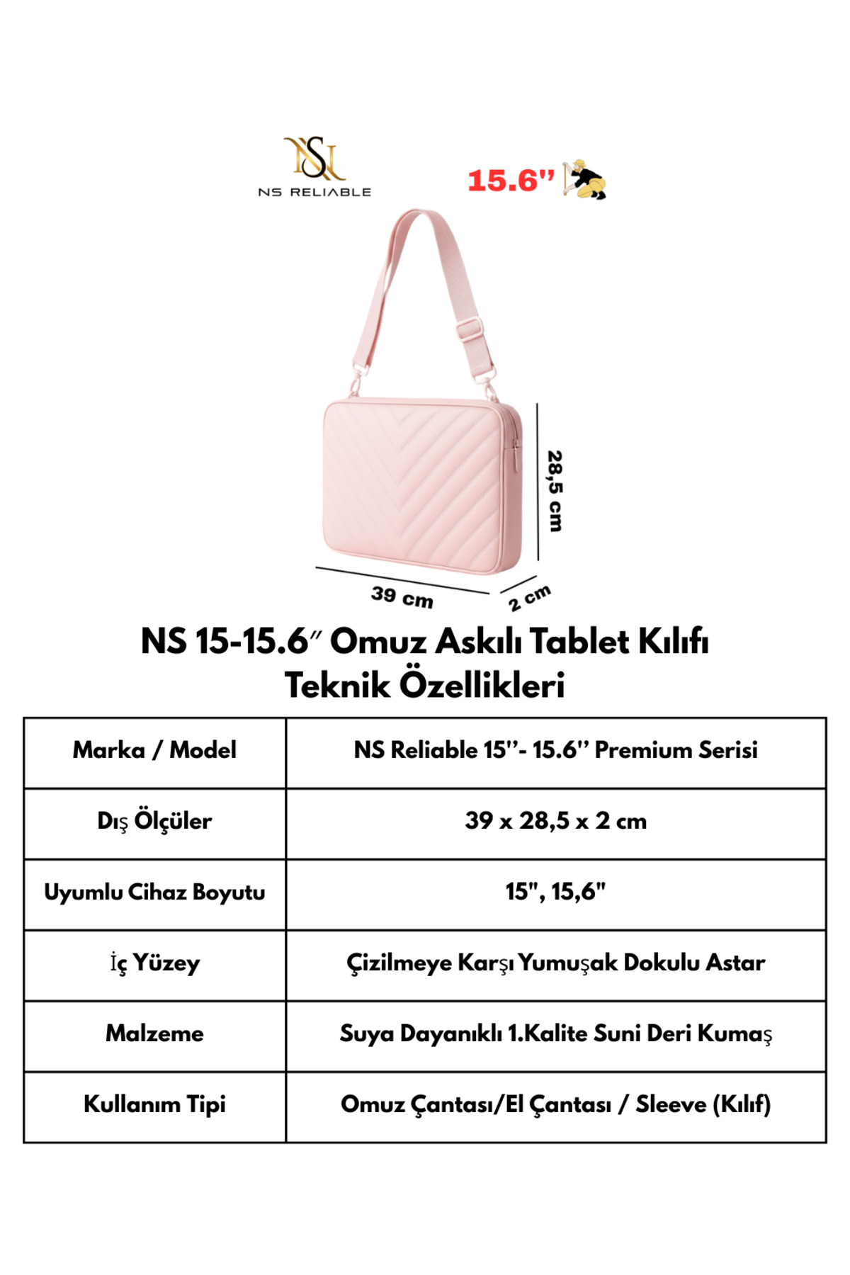 NS reliable  TAM AÇILABİLİR Pembe Suni Deri Laptop Kılıfı ve MacBook Çantası 11 /13.6/15.6 inç M2/M3 Uyumlu Kılıf - Görsel 7