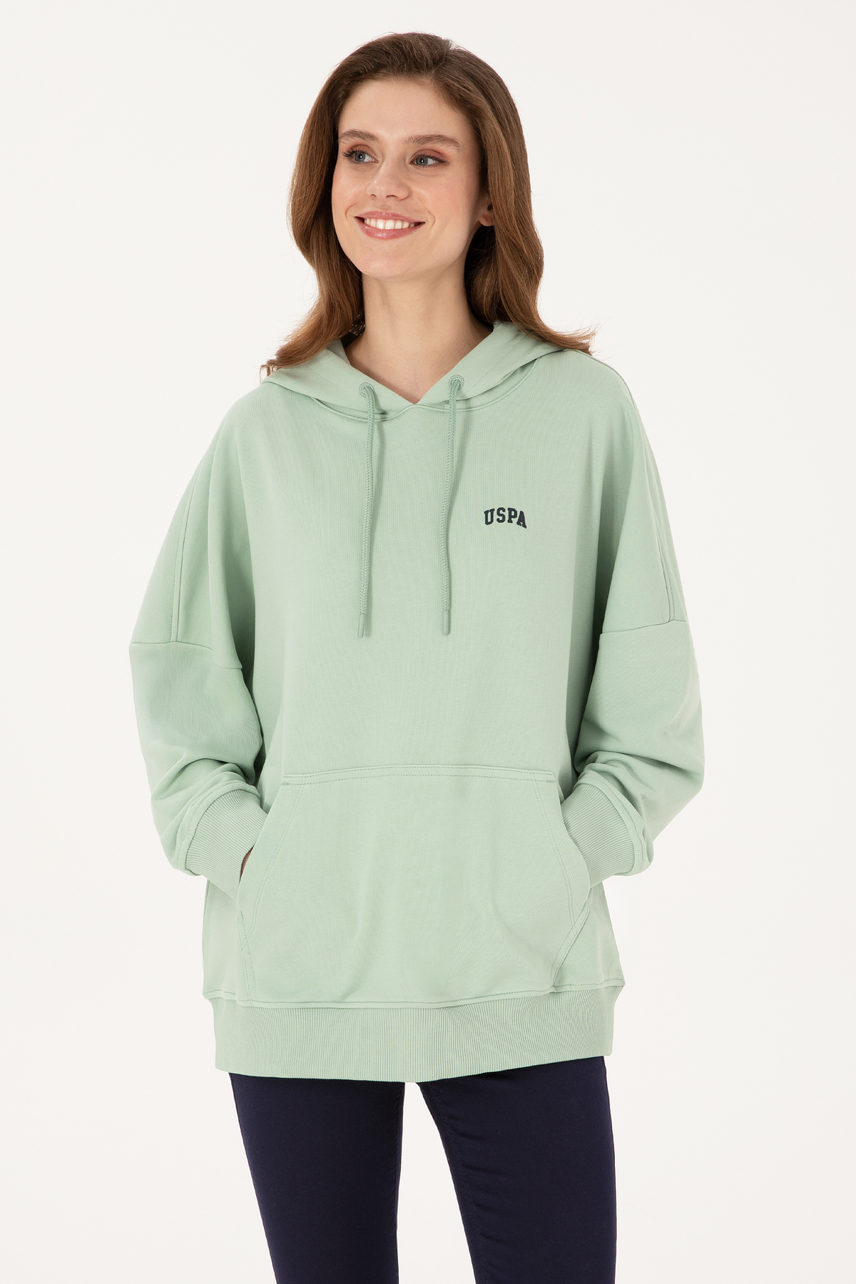 U.S. Polo Assn.  Kadın Su Yeşili Kapüşonlu Basic Sweatshirt 50297324-VR048 - Görsel 3