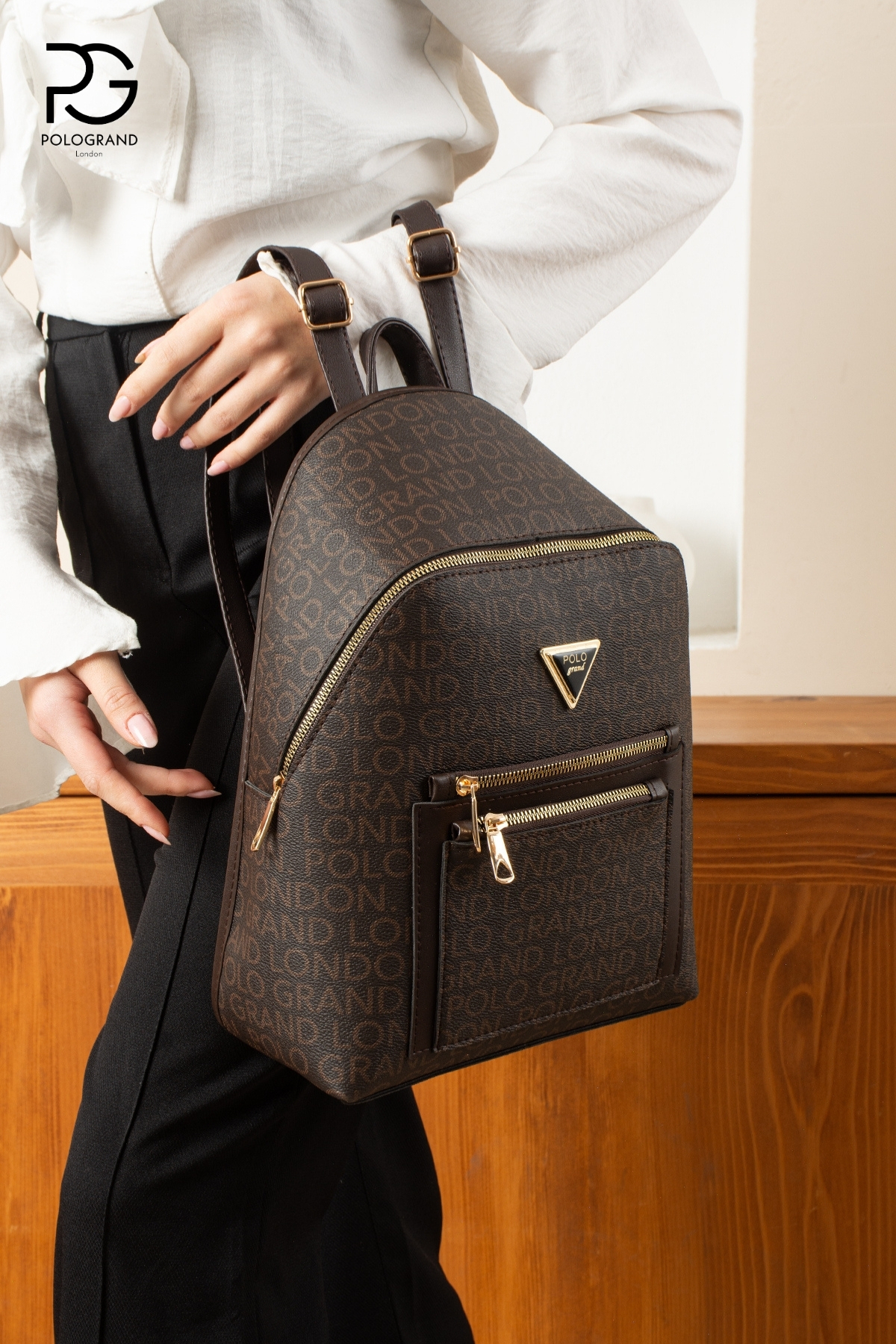POLOGRAND London  Orijinal Kadın Çok Gözlü Lüks Konfor Modeli Ayarlanabilir Askılı 3 Bölmeli Şık Sırt ve Omuz Çantası - Görsel 8