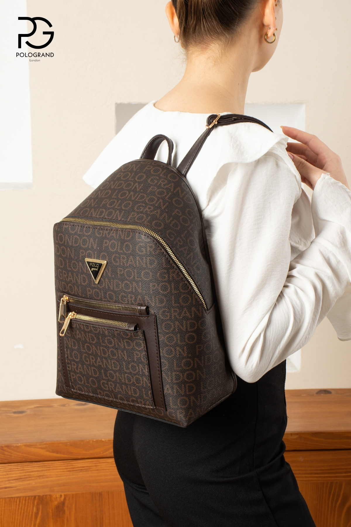 POLOGRAND London  Orijinal Kadın Çok Gözlü Lüks Konfor Modeli Ayarlanabilir Askılı 3 Bölmeli Şık Sırt ve Omuz Çantası - Görsel 4