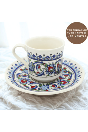 EVİMİA Kütahya Desenli 6 Kişilik Klasik Porselen Kahve Fincan Takımı