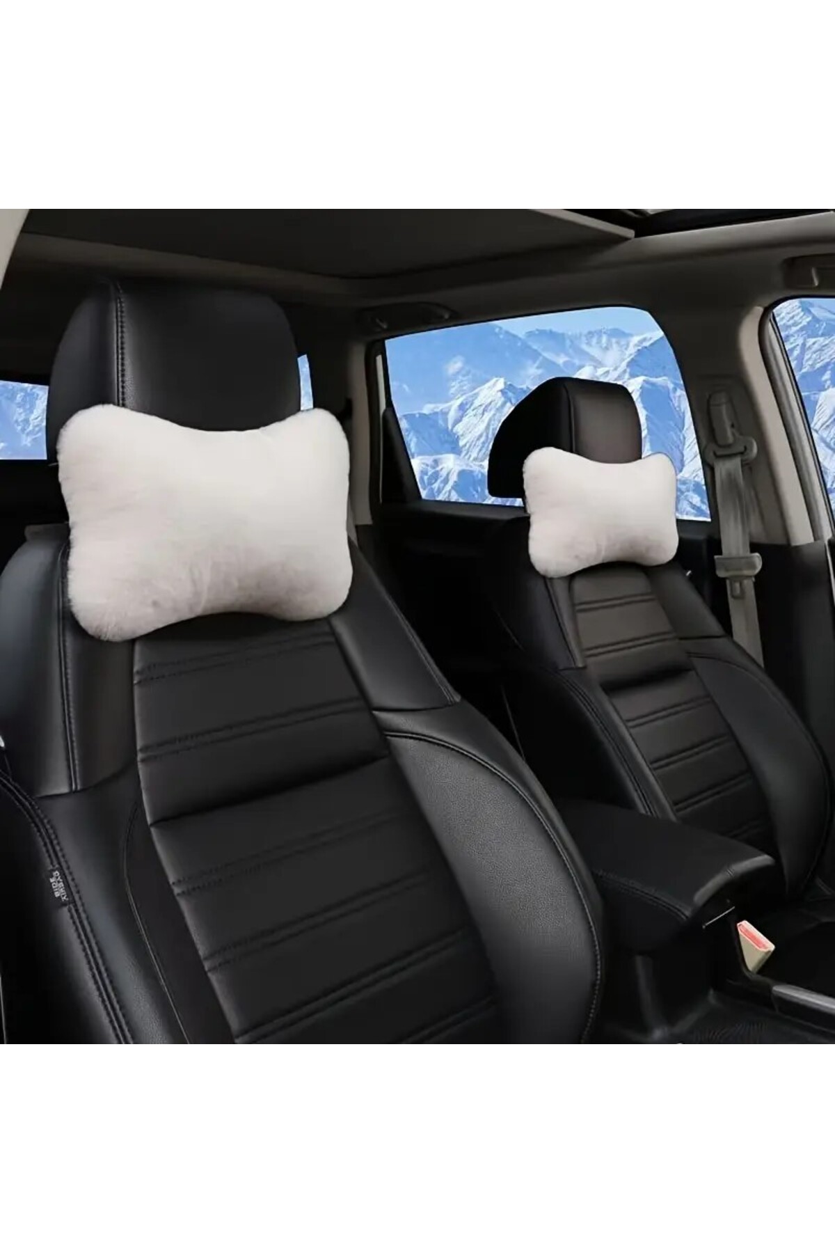 2Pcs Plush Auto Neck Pillow Bead fiber Filled Travel Neck Pillow White Plush