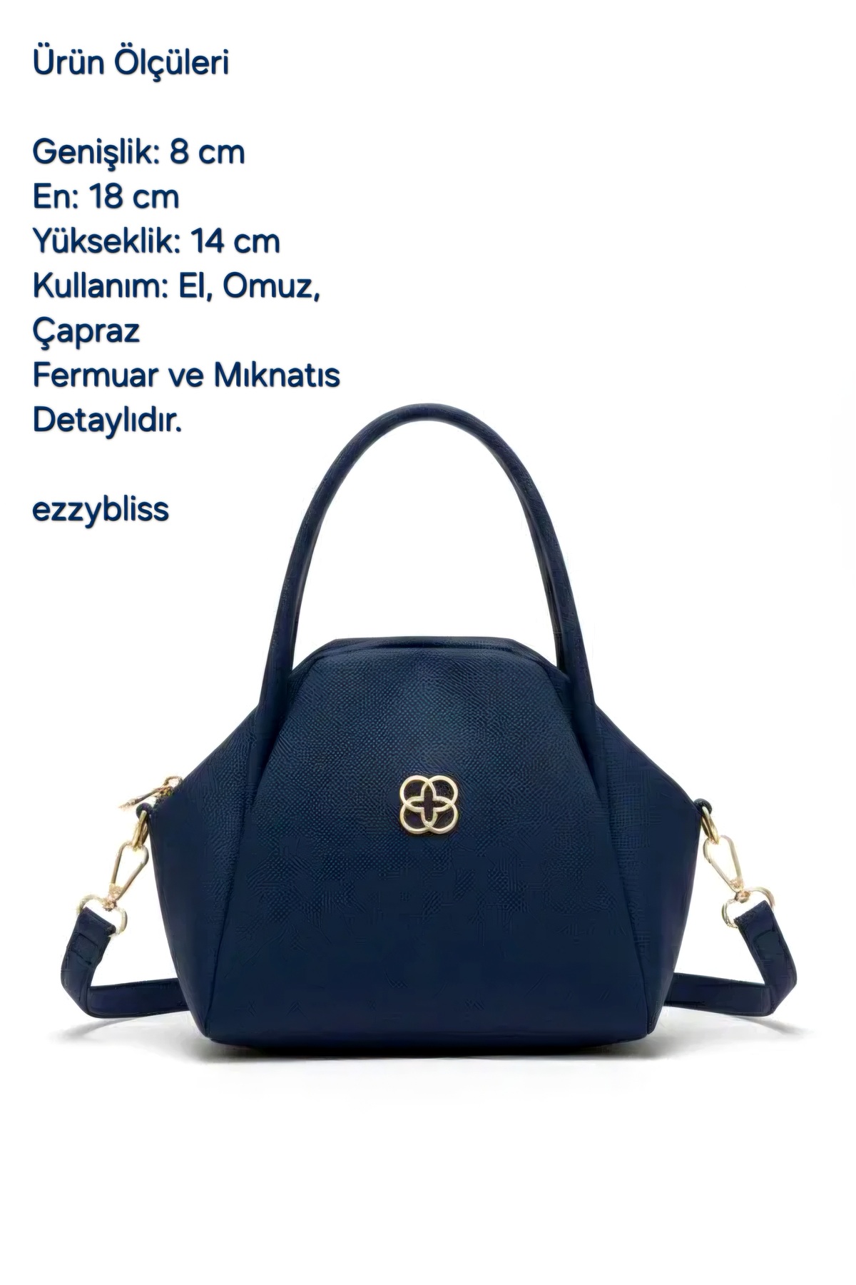 EZZY BLİSS  EzzyBliss Kadın Lacivert Mıknatıslı El Kol Omuz ve Askılı Çanta