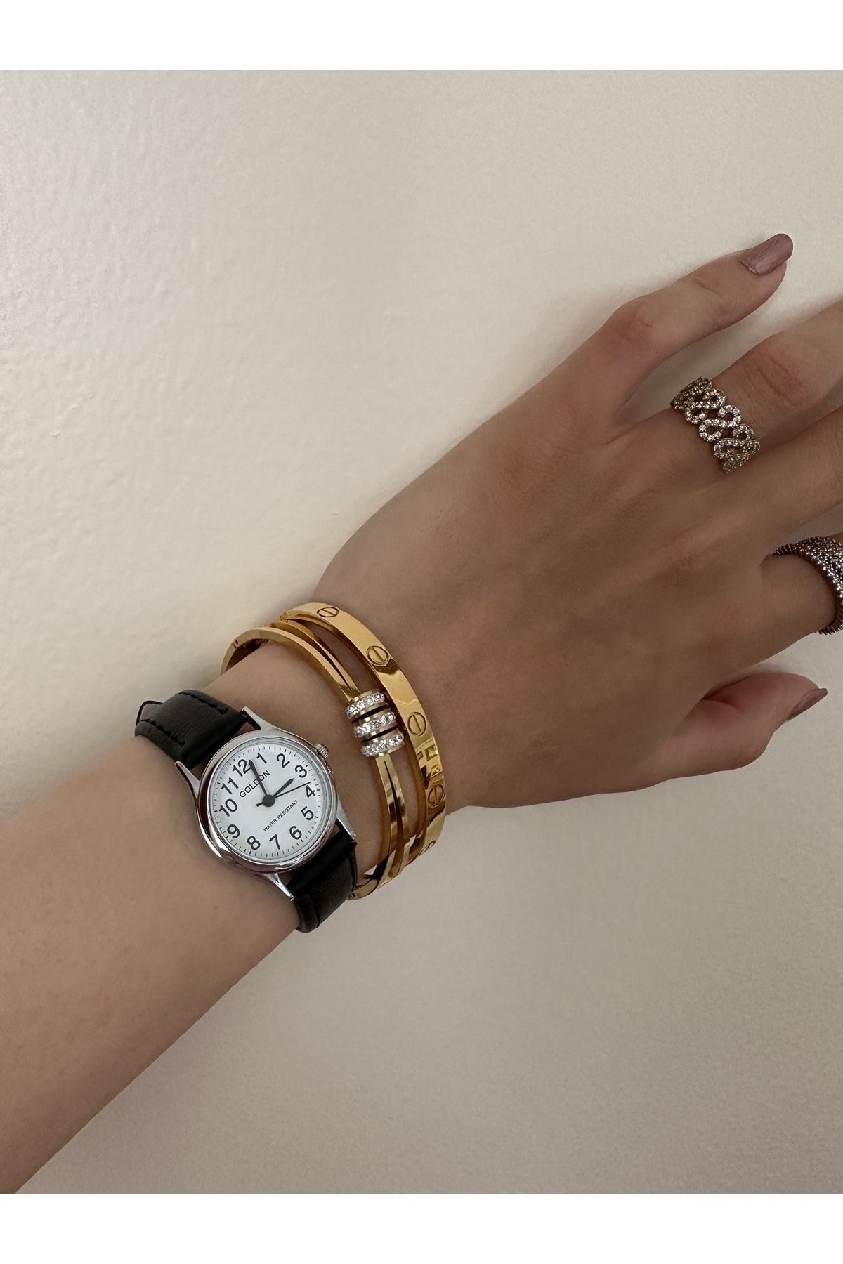 GOLDON Vintage Stil Deri Kayışlı Kol saati görsel 3