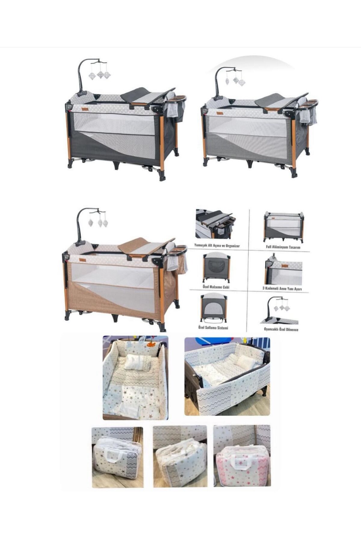 TURHANBEBE 20 Parça Bebek Çeyiz Seti Bebek Arabası Puset Beşik Ana Kucağı Bebek Bakım Çantası 7'Li Tekstil Seti fotoğrafı 2 (önizleme)