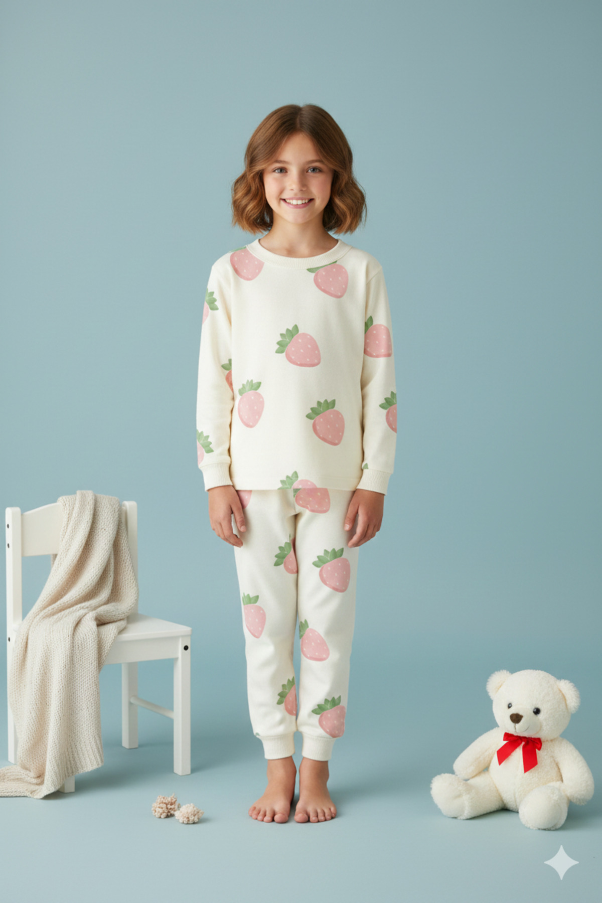 MADALİNA KIZ ÇOCUK %100 PAMUKLU ÇİLEK DESENLİ PİJAMA TAKIMI fotoğrafı 3 (önizleme)