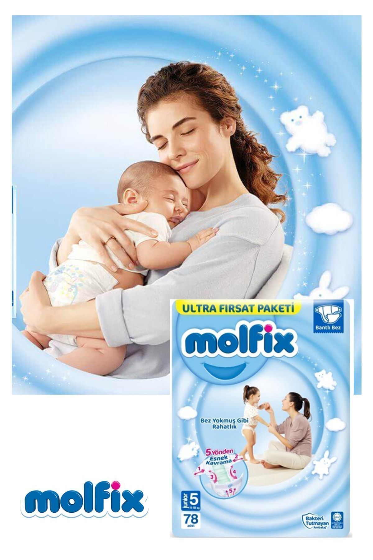 Molfix Bebek Bezi Ultra Fırsat Paketi Junior 5 No 78 Li X 2 Adet fotoğrafı 5 (önizleme)