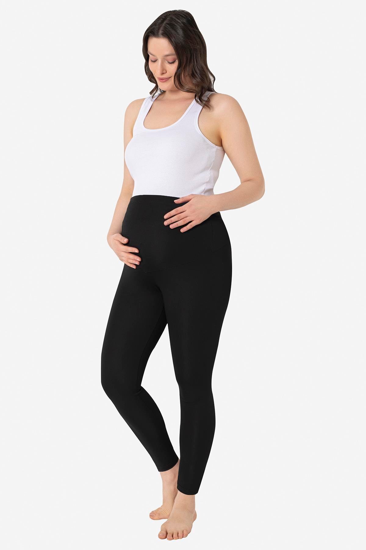 Arma Yıldız Beli Ayarlanabilir Siyah Esnek Yüksek Bel Hamile Tayt fotoğrafı 2 (önizleme)