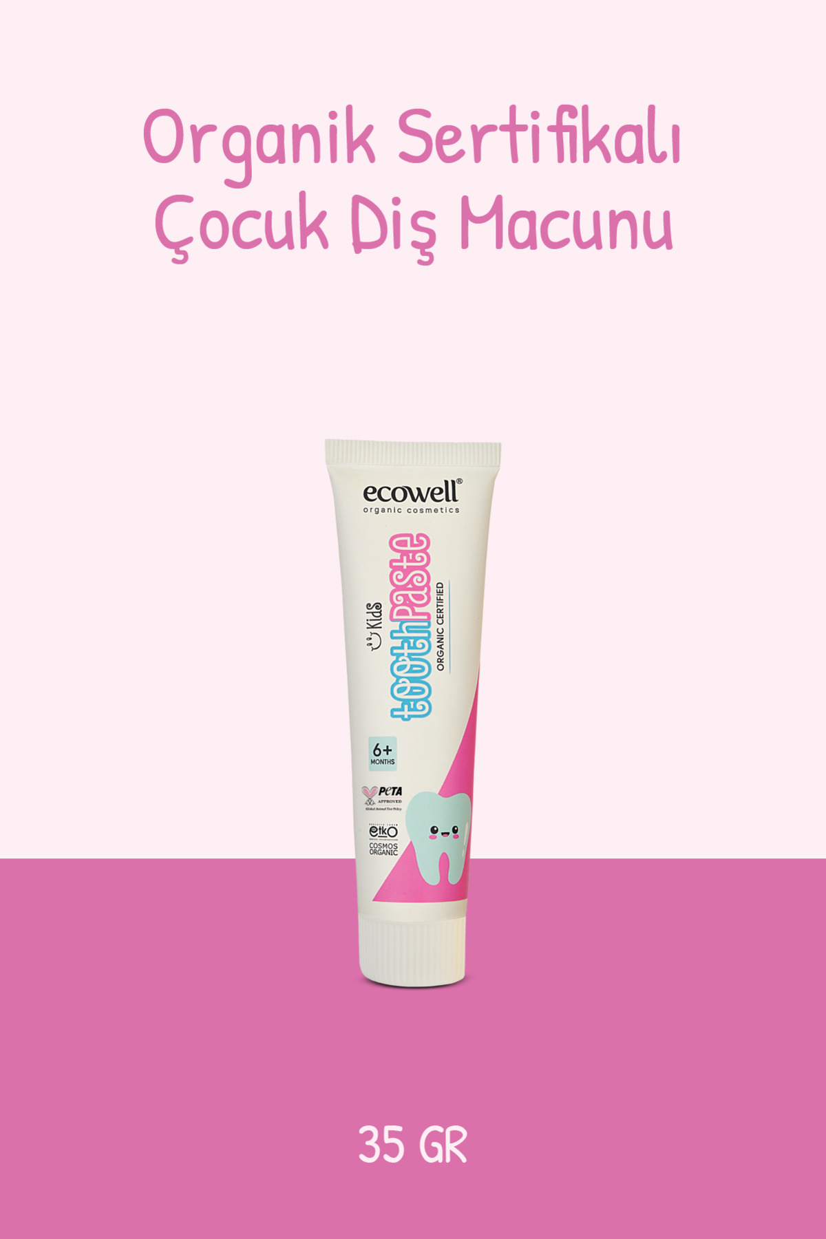 Ecowell Organik Çocuk Diş Macunu, Florürsüz, Vegan Sertifikalı, Karadut Özlü, 6 Ay Ve Sonrasına Uygun, 35 gr