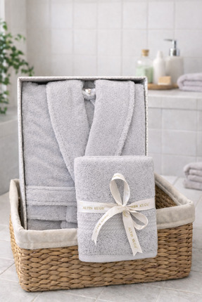 Özdilek Trendy Şalyaka Bornoz + Baş Havlusu- Gri