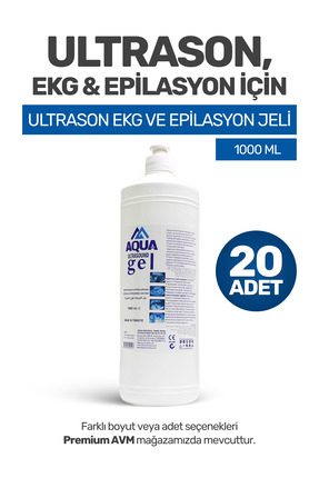 aquamed (20 ADET) Aqua Ultrason EKG ve Epilasyon Jeli 1000 ml – Cilt Dostu, K...