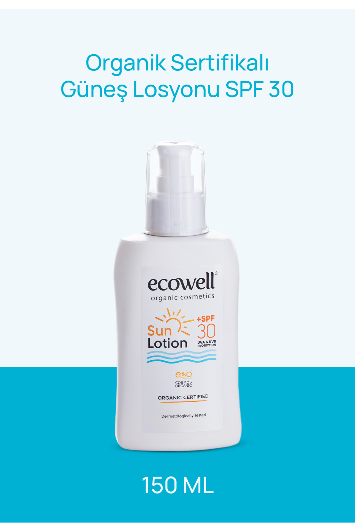 Ecowell Organik Güneş Losyonu, 30 Spf, Vegan Sertifikalı, Mineral Filtre Yüz Ve Vücut, Uva Uvb Koruma 150 ml — K-ECO-3453