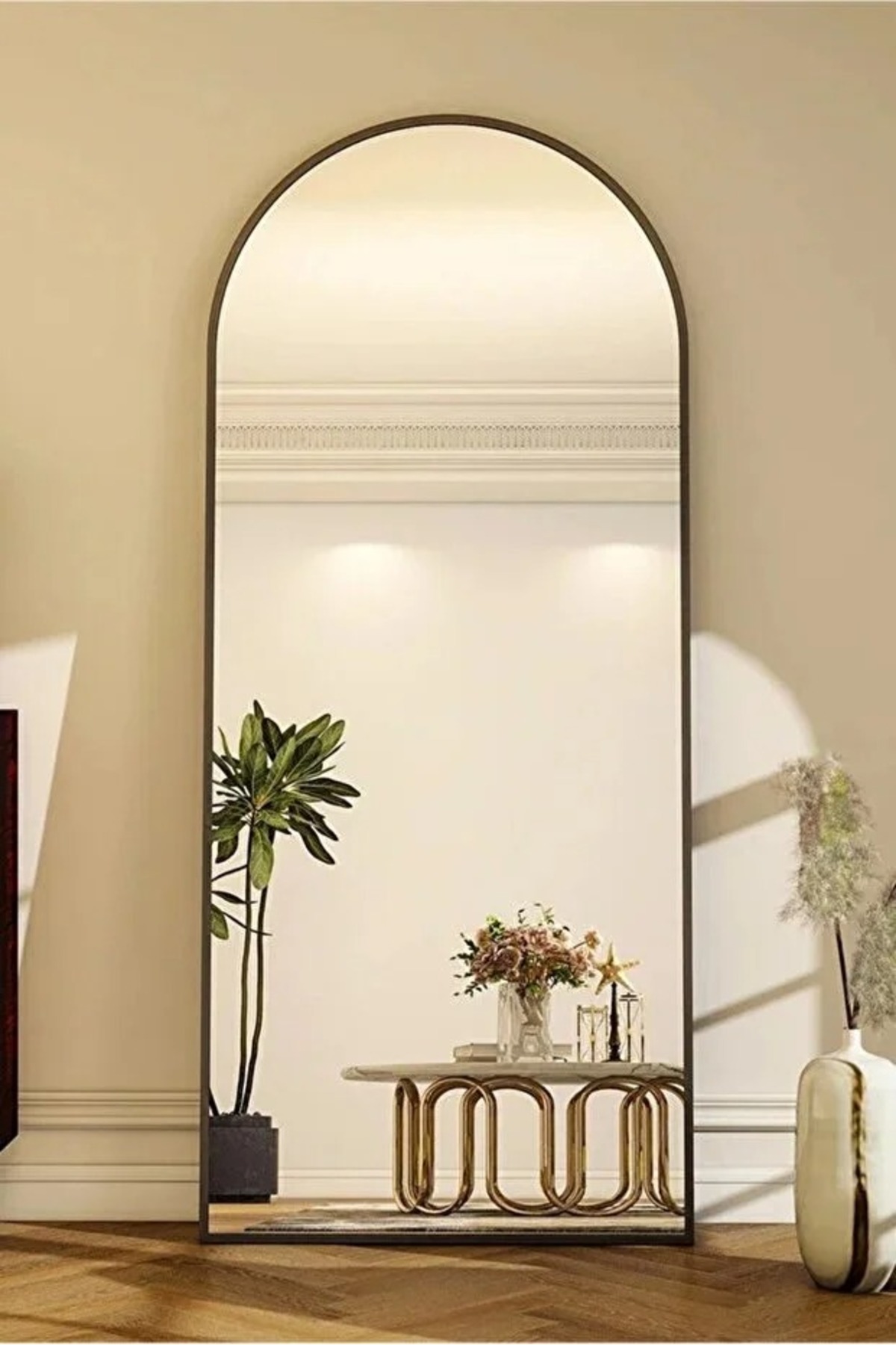 مرآة كاملة الطول 50x160سم مع حامل مستطيل ، مرآة أرضية، مرآة حائط، معلقة/مائلة | أسود