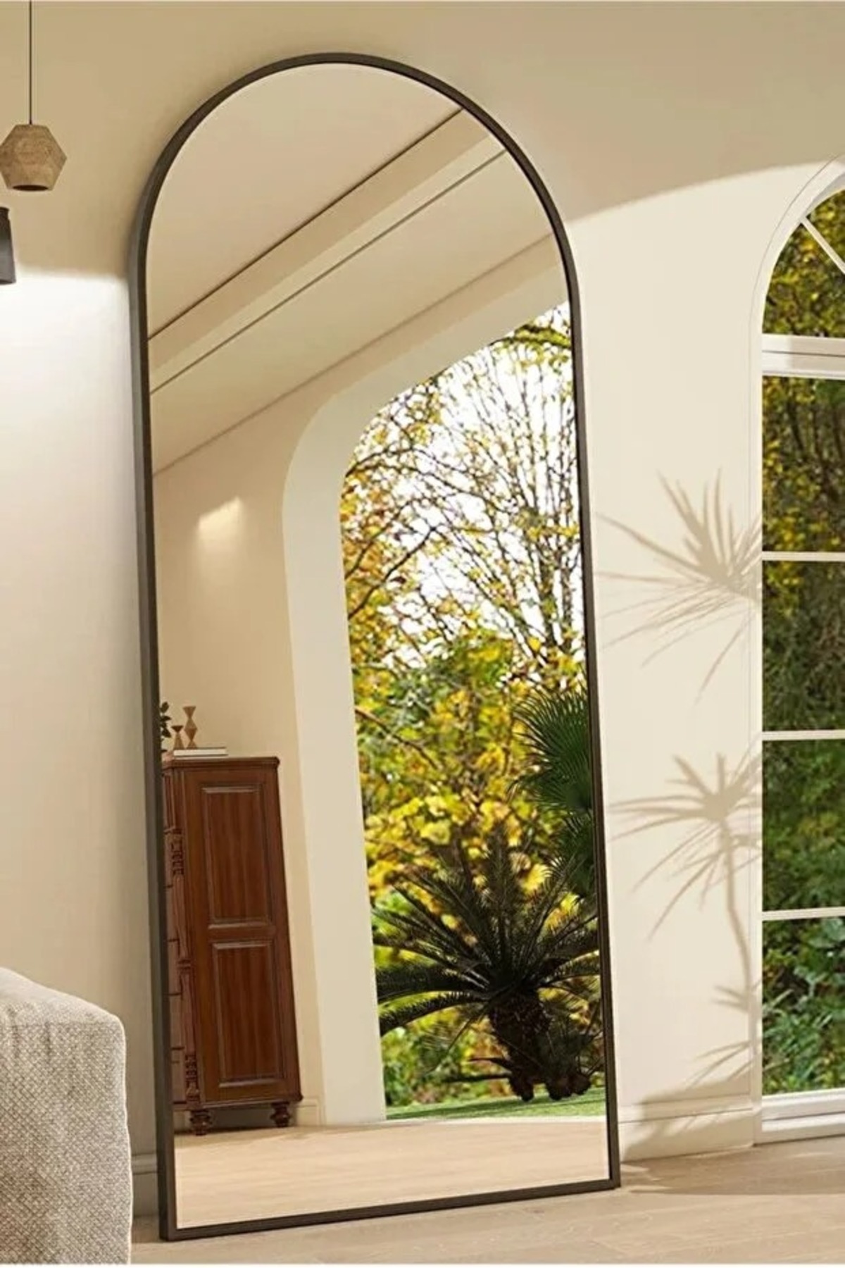 مرآة كاملة الطول 50x160سم مع حامل مستطيل ، مرآة أرضية، مرآة حائط، معلقة/مائلة | أسود