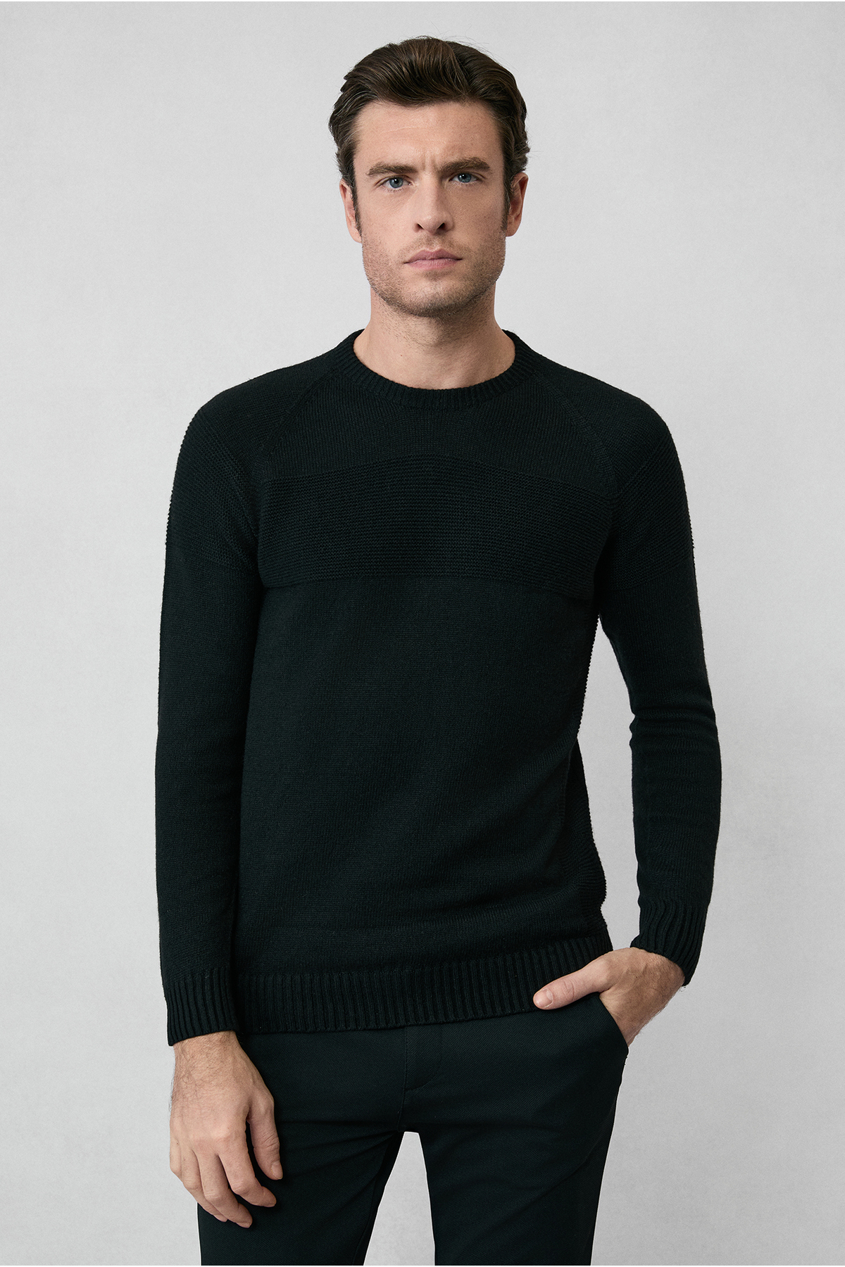 کیگیلی ژاکت بافتنی پشمی طرح‌دار بدون درز یقه گرد، باریک و باریک