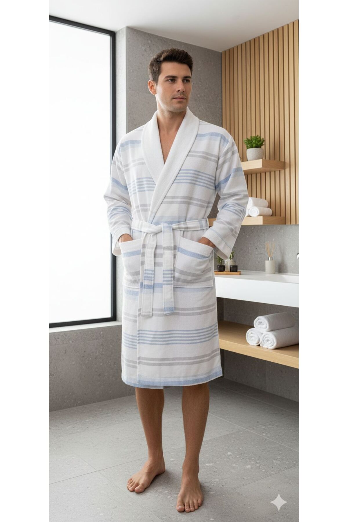 100% Cotton Striped Peshtemal Bathrobe - Adult
