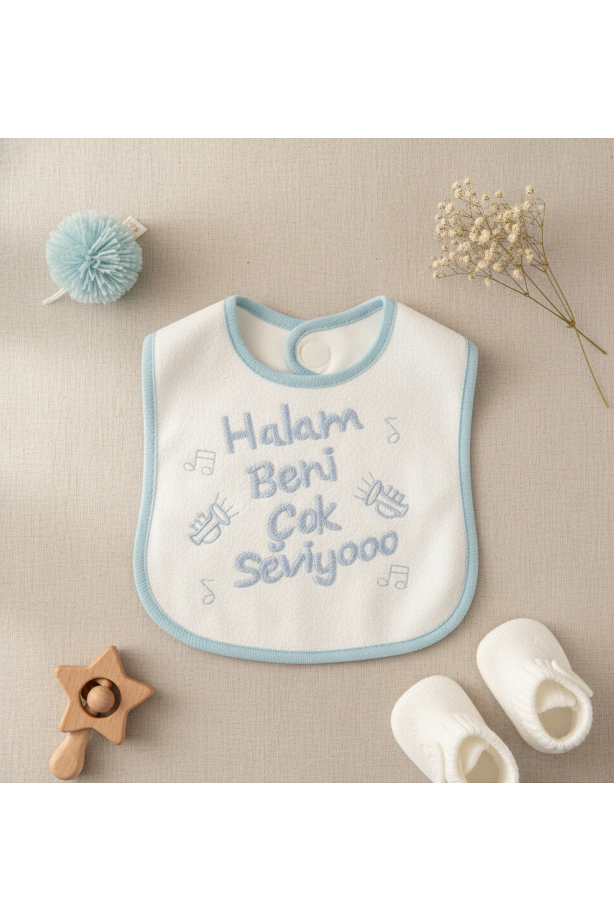 Babix Halam Beni Çok Seviyoo Yazılı Mama Önlüğü Mavi fotoğrafı 4 (önizleme)
