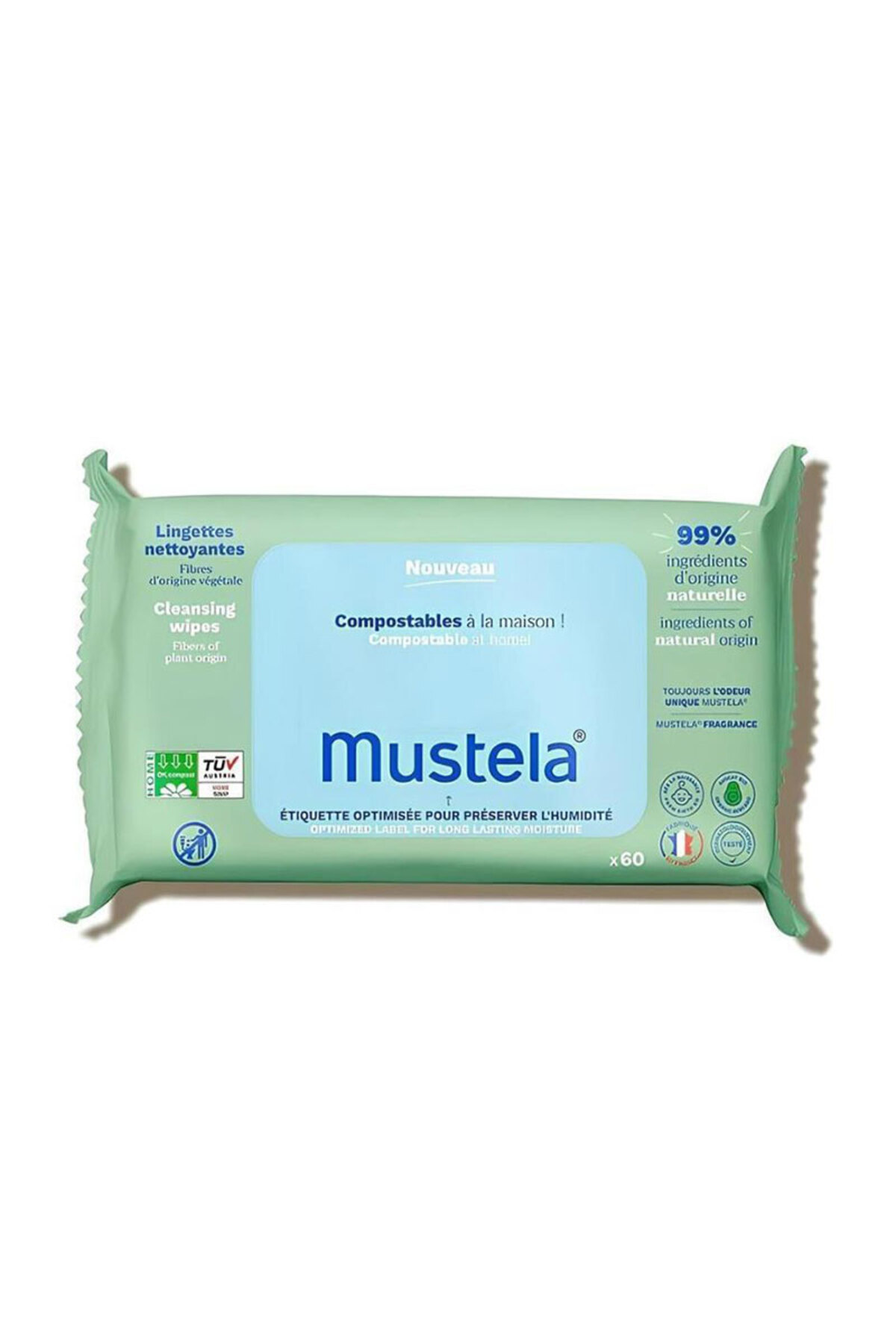 Mustela %99 Doğal İçerikli Kompost Edilebilir Islak Mendil Yüz El Bez Bölgesi 60