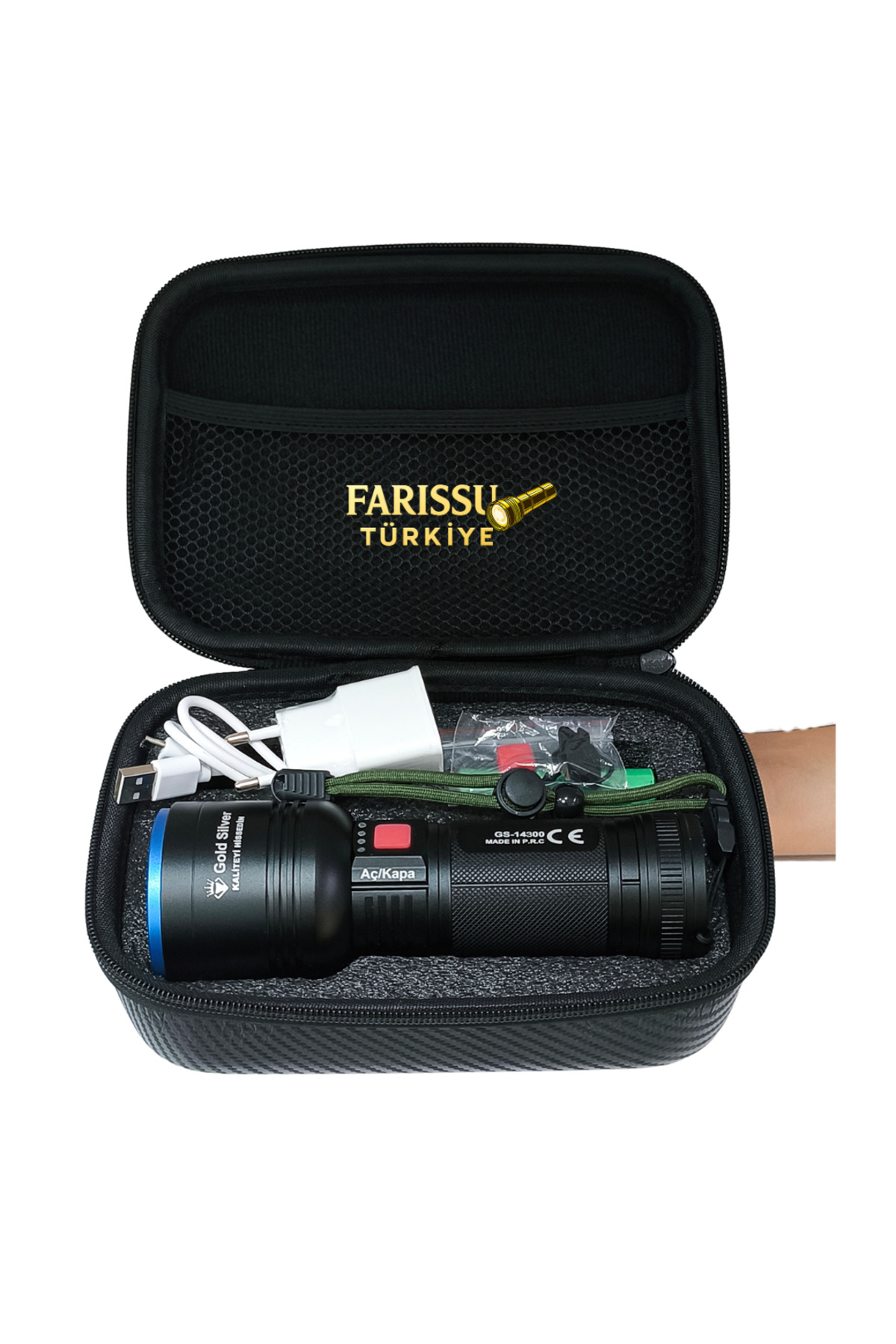 farissu Gold Silver Gs-14300 Şarjlı Avcı Feneri | 30w 3000 Lümen