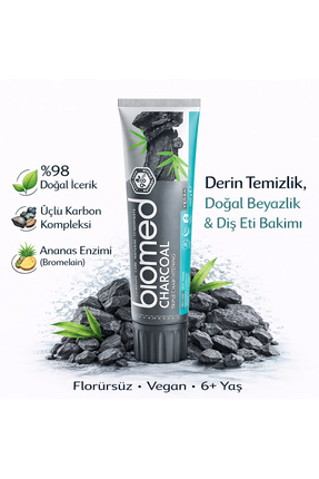 Biomed Charcoal Diş Macunu – Florürsüz, Vegan, Doğal Beyazlatıcı, 6+ Yaş