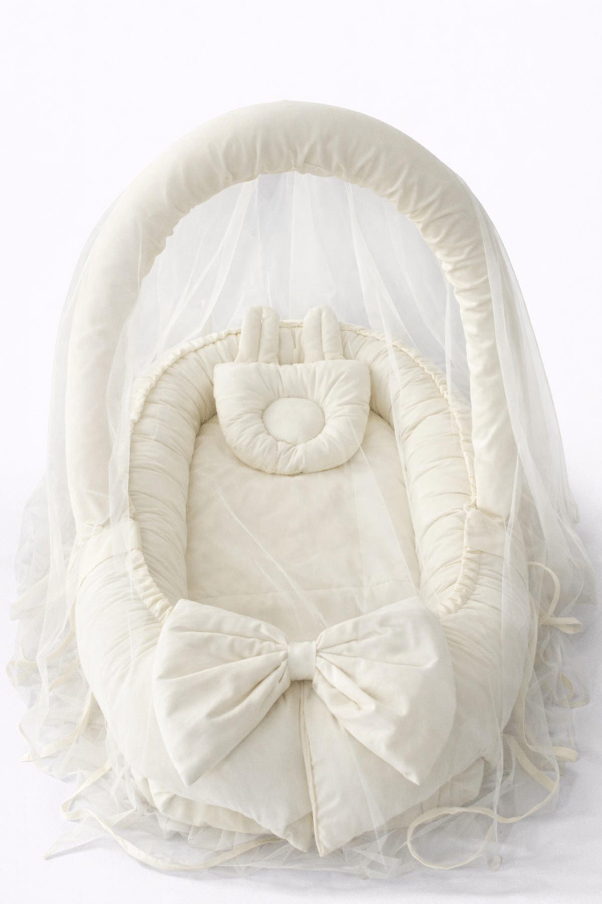 Luxury Design Jaju Babynest with Cream Ear Mosquito Net and Toy Apparatus - Safe Bed
