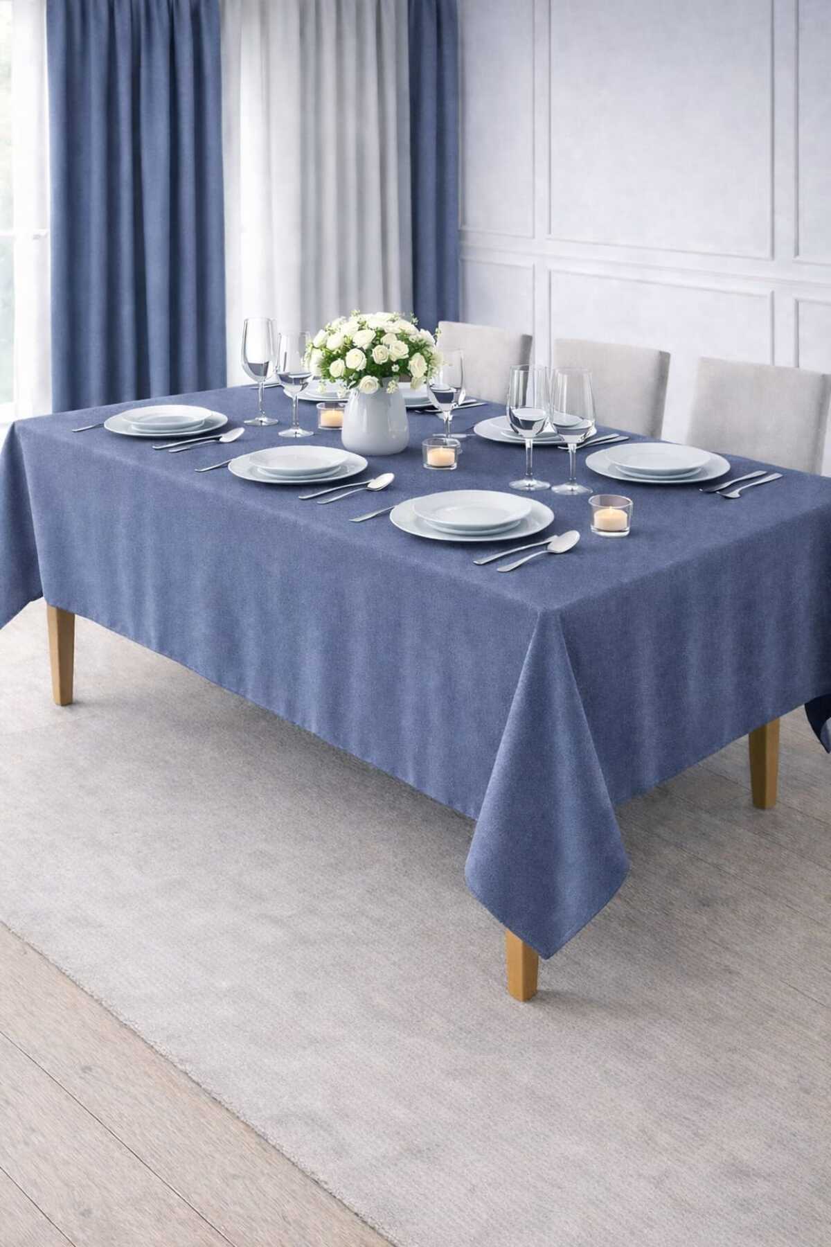 Velvet Textured Light Indigo Color Tablecloth