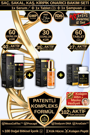 Dr.Sammy's Quarine Premium Saç Bakım Seti - (1 Serum, 1 Şampuan ve 1 Tablet i...