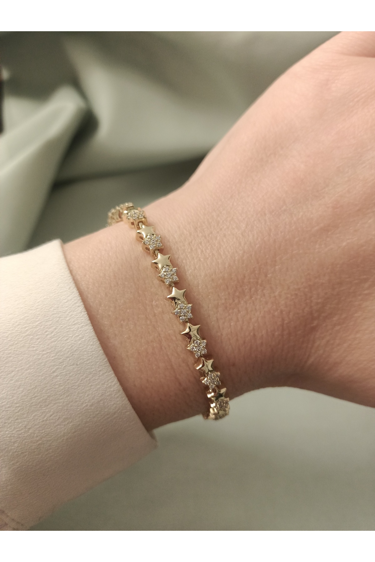 XUPING JEWELRY POKAK Xuping 14K Altın Kaplama Mini Yıldız Zirkon Vip Bileklik - 17CM+2CM UZATMA EKİ görsel 2