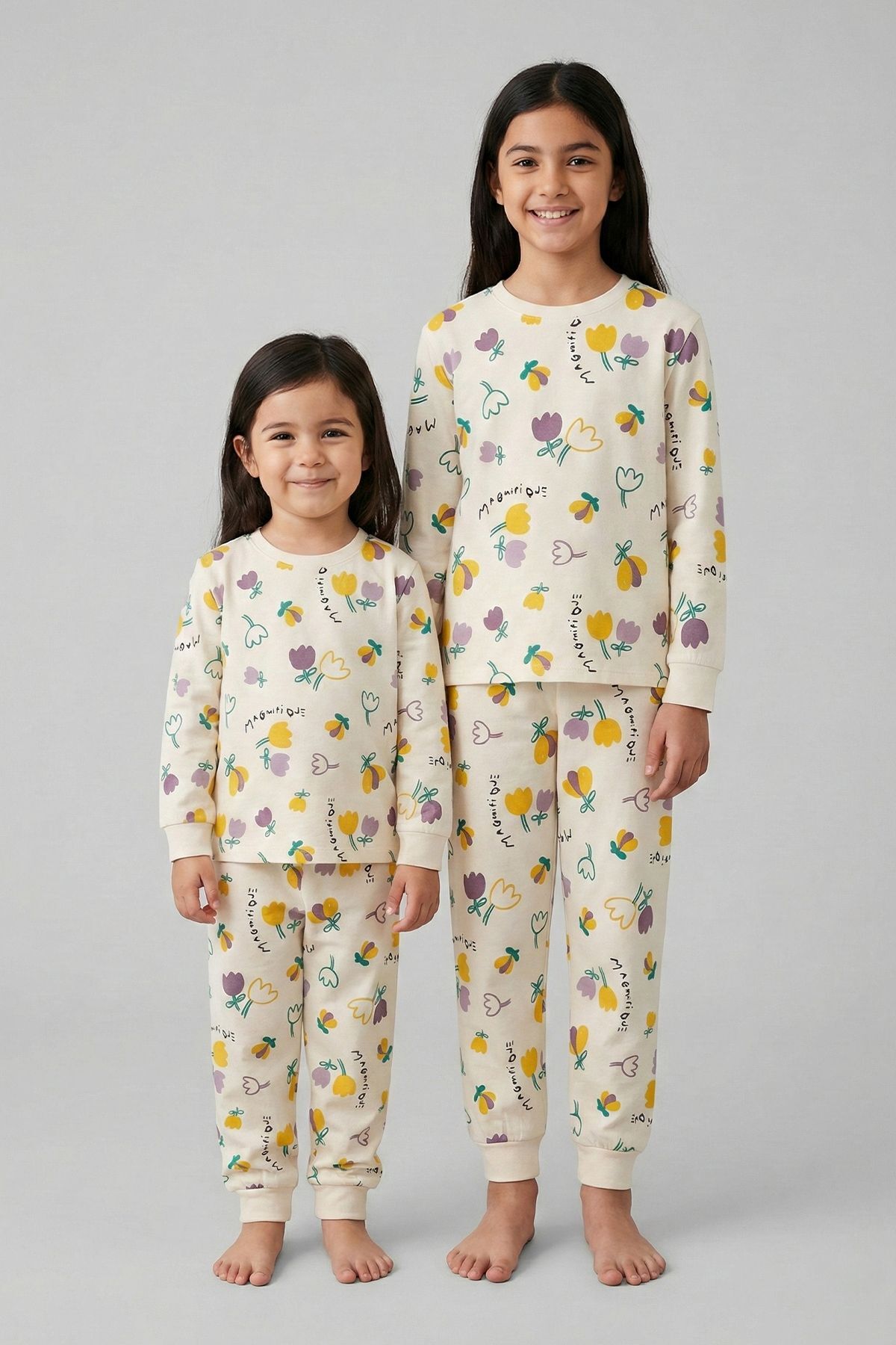 zuzunga Magnifi Ove Yazılı Lale Baskılı Kız Çocuk Pijama Takımı fotoğrafı 5 (önizleme)