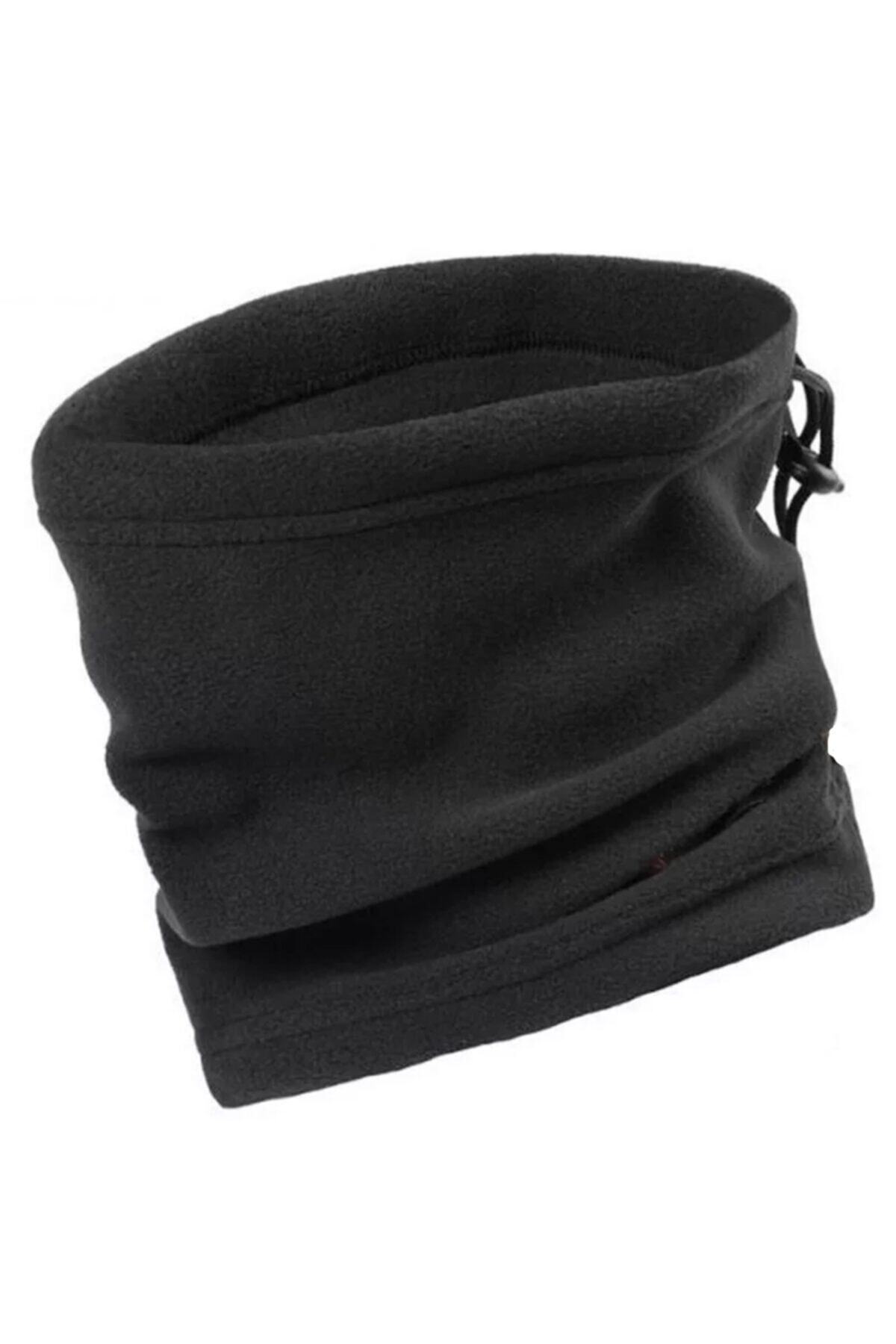 AXE SPORTSWEAR Kışlık Siyah Unisex Şapka Bere Olabilen Ipli Polar Boyunluk görsel 2
