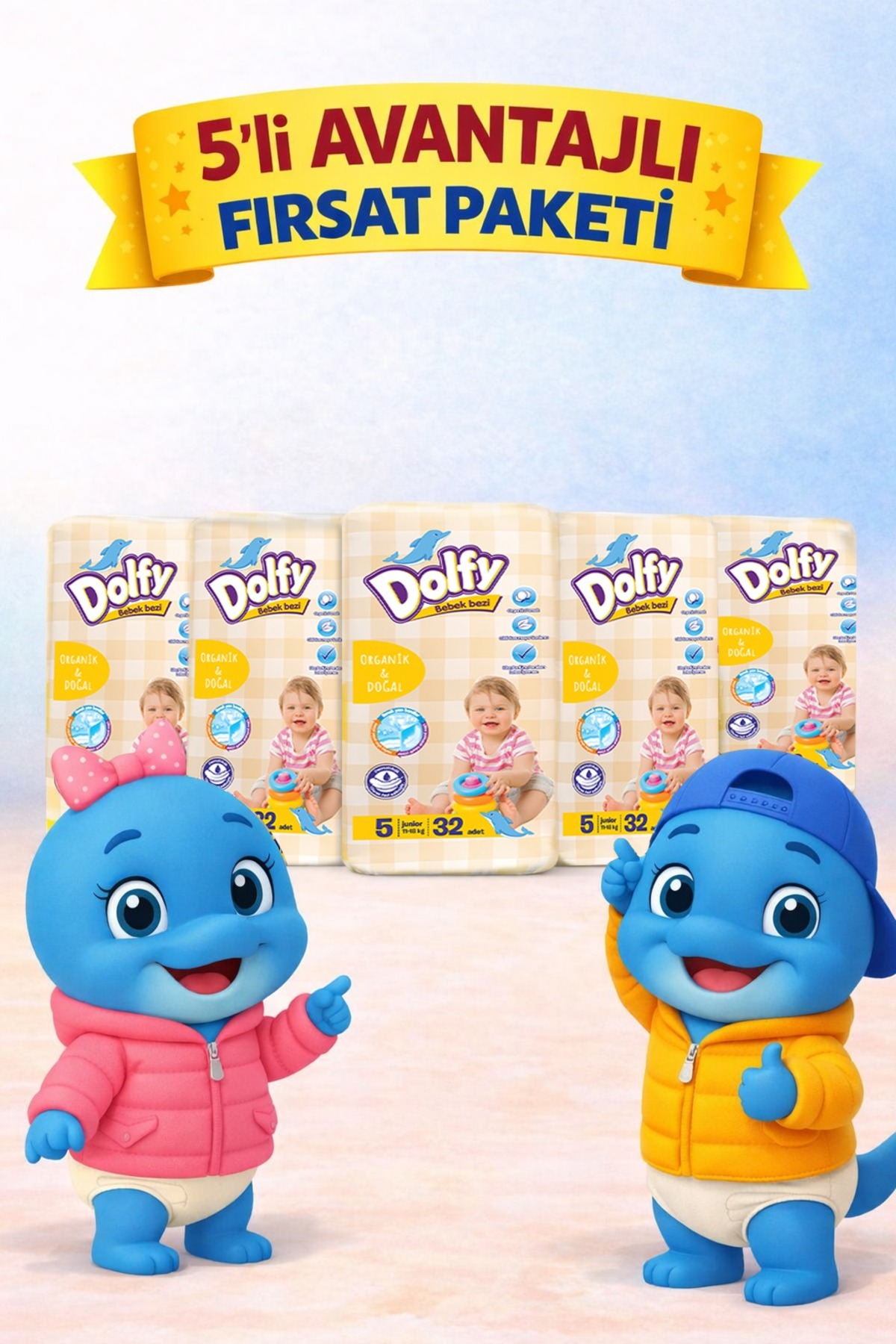 DOLFY Bebek Bezi 5 Beden Ekonomik Fırsat Paketi I 160 Adet I 11-18 Kg (32X5 PAKET)