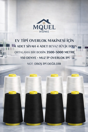 MQUEL Home Overlok İpi Ev Tipi Overlok Makinesi İpi 150 Denye Muz İp 4 Adet S...