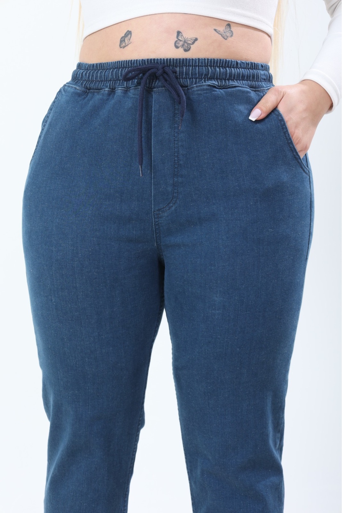 Era Lisa  Mavi Beli Lastikli Rahat Kalıp Büyük Beden Kadın Kot Pantolon - Görsel 5