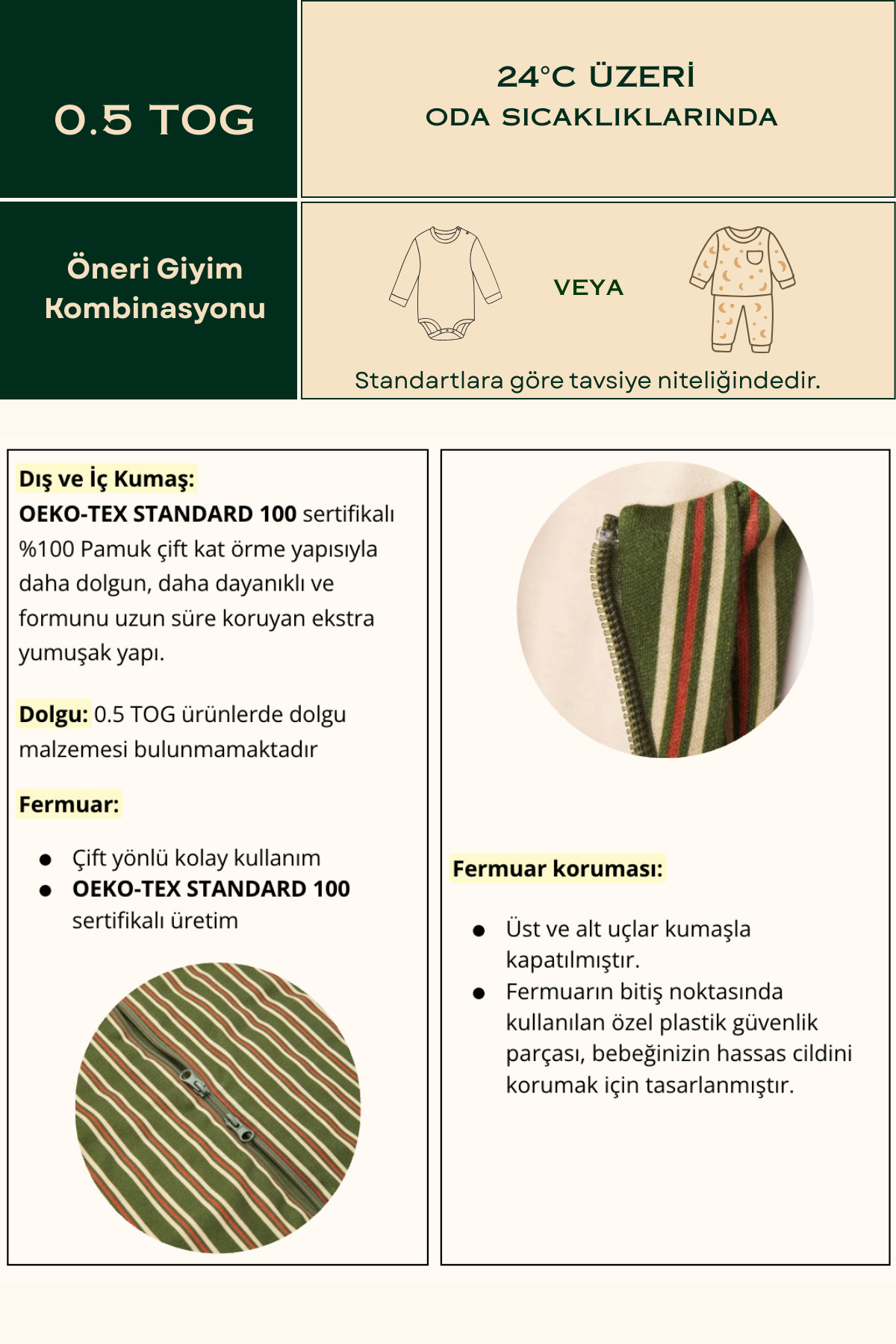 Pine Baby Home %100 Pamuk 0.5 TOG Unisex Bebek Çocuk Uyku Tulumu OEKO-TEX Sertifikalı - Retro Mint fotoğrafı 6 (önizleme)