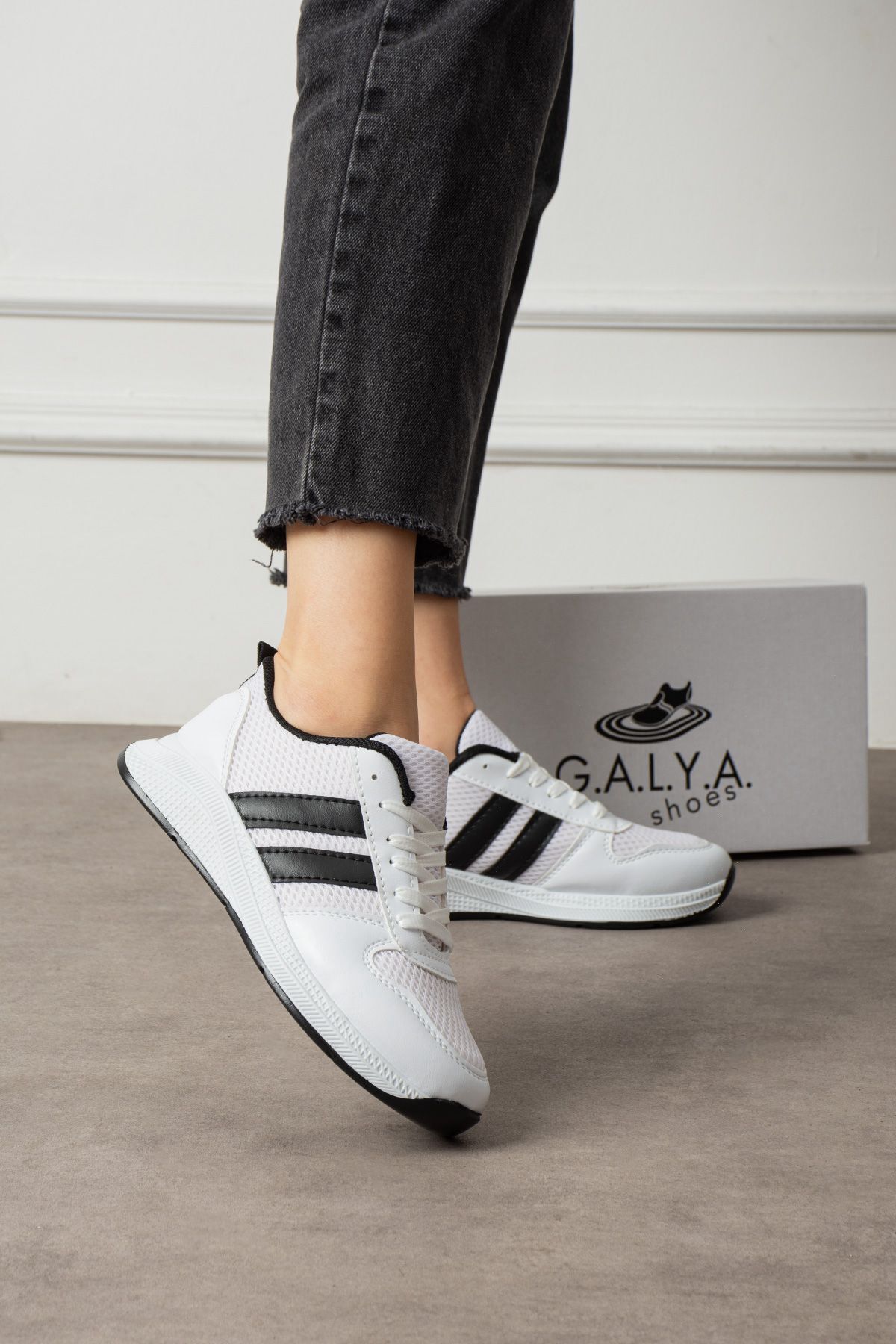 galya shoes Beyaz Siyah - Kadın Sneaker Günlük Ayakkabı