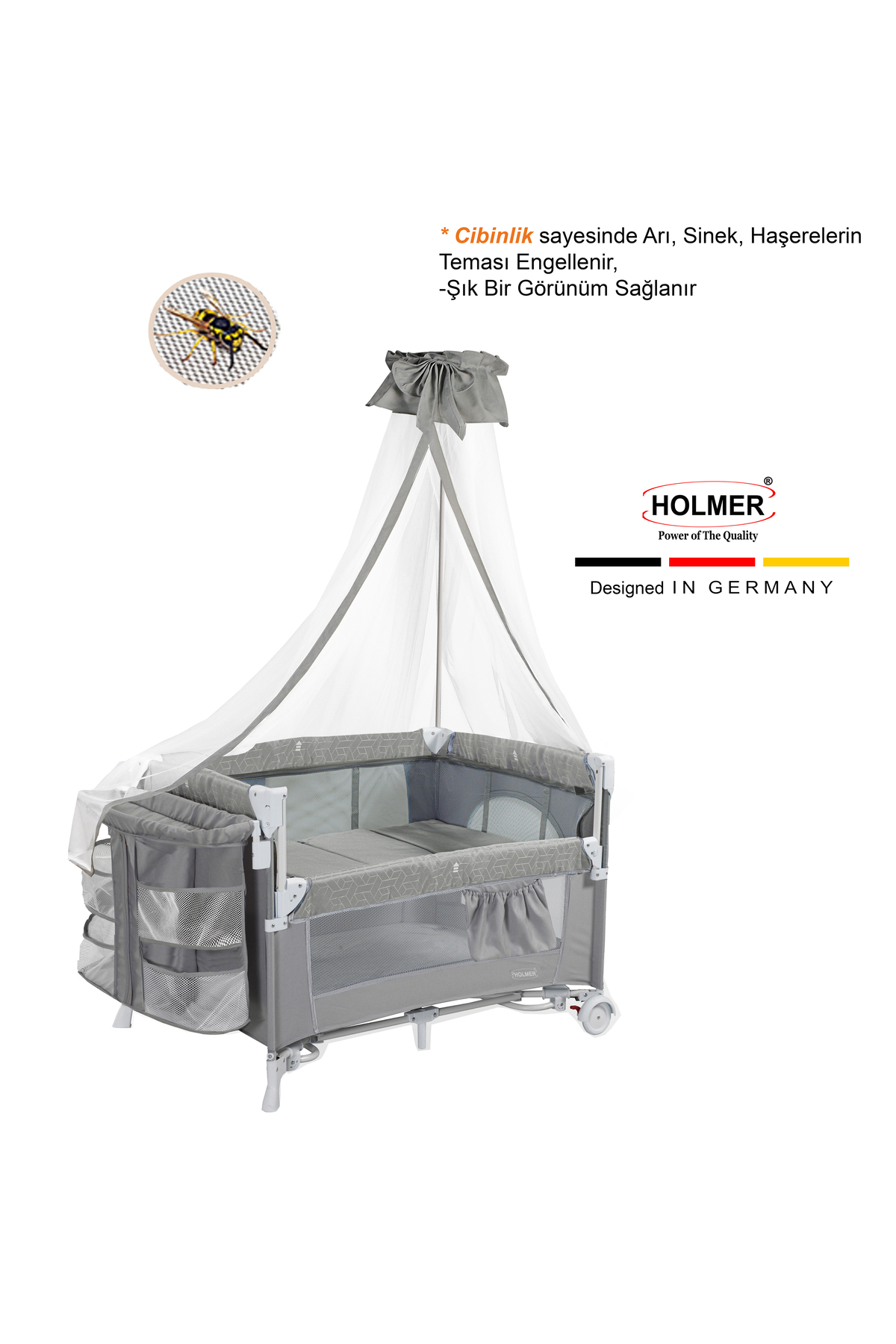 Holmer Maxi Comfort (ANNE YANI-DELUXE KUMAŞ) Cibinlikli Oyun Parkı/Anne Yanı 70x110cm AÇIK GRİ fotoğrafı 4 (önizleme)