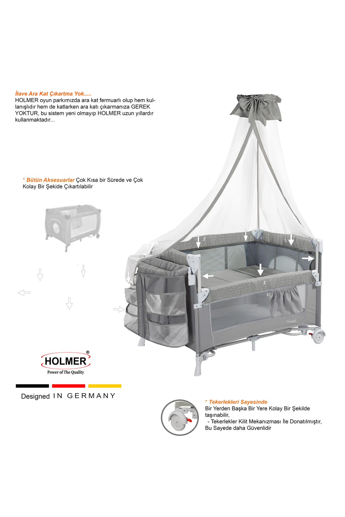 Holmer Maxi Comfort (ANNE YANI-DELUXE KUMAŞ) Cibinlikli Oyun Parkı/Anne Yanı 70x110cm AÇIK GRİ fotoğrafı 6 (önizleme)