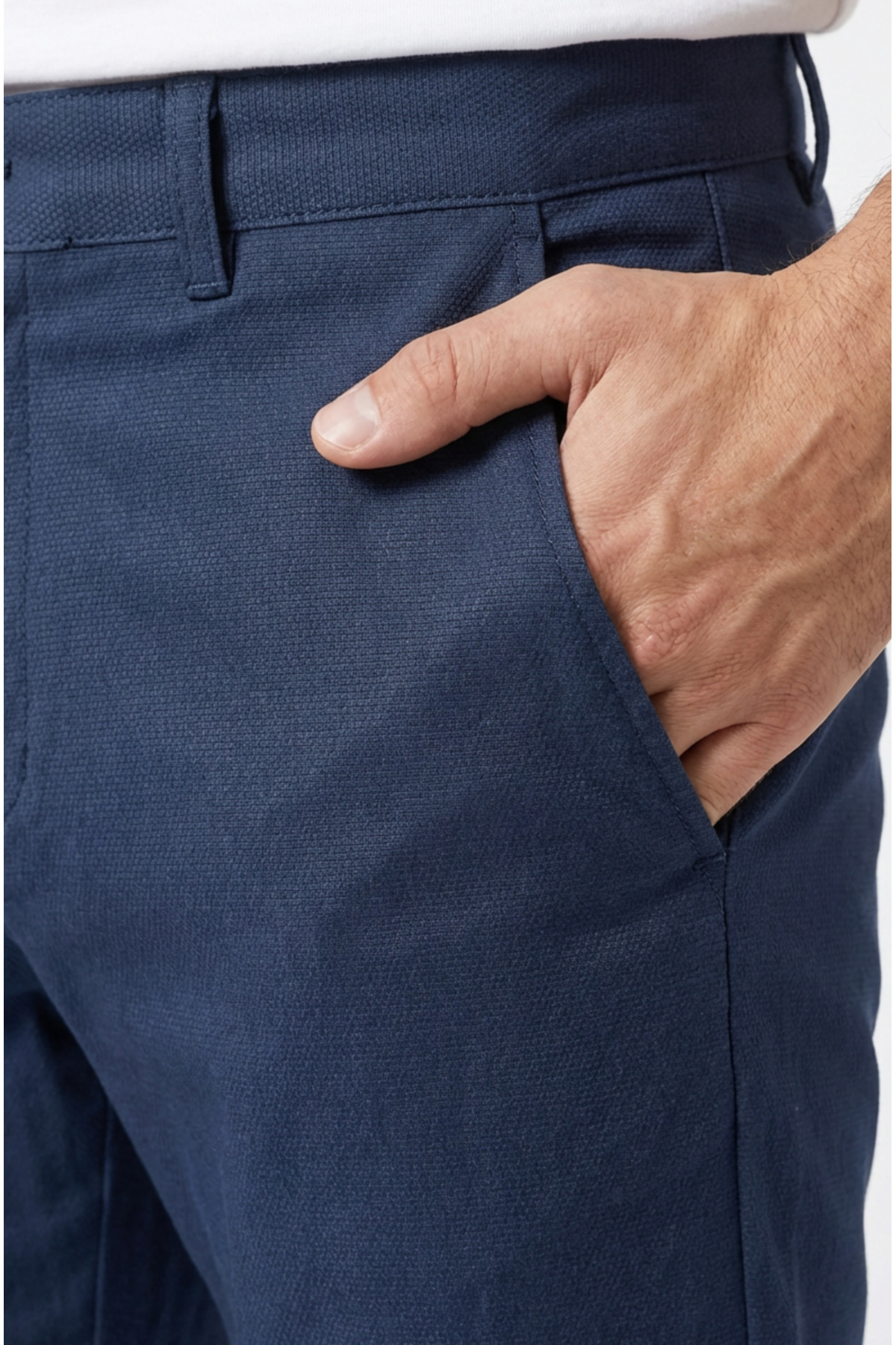 wontilotte  Erkek Armüllü Koyu Indigo Keten Pantolon(8) Erkek Klasik Pantolon - Görsel 3