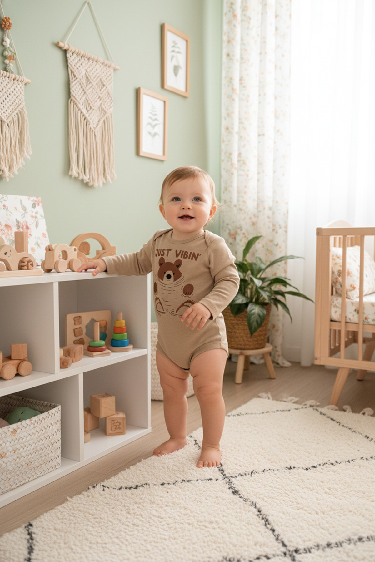 MAHFEL %100 Pamuklu 3'lü Organik Baskılı Çıtçıtlı Bebek Body Zıbın fotoğrafı 4 (önizleme)