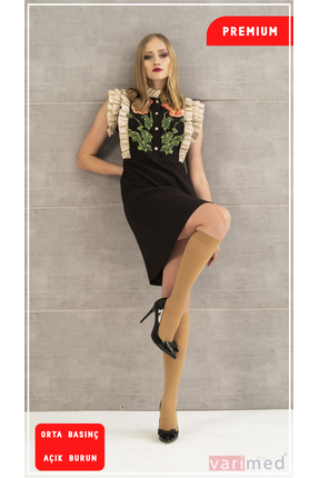 varimed 3210 Premium CCL2 Orta Basınç Diz Altı Açık Burun Normal Boy Çorabı