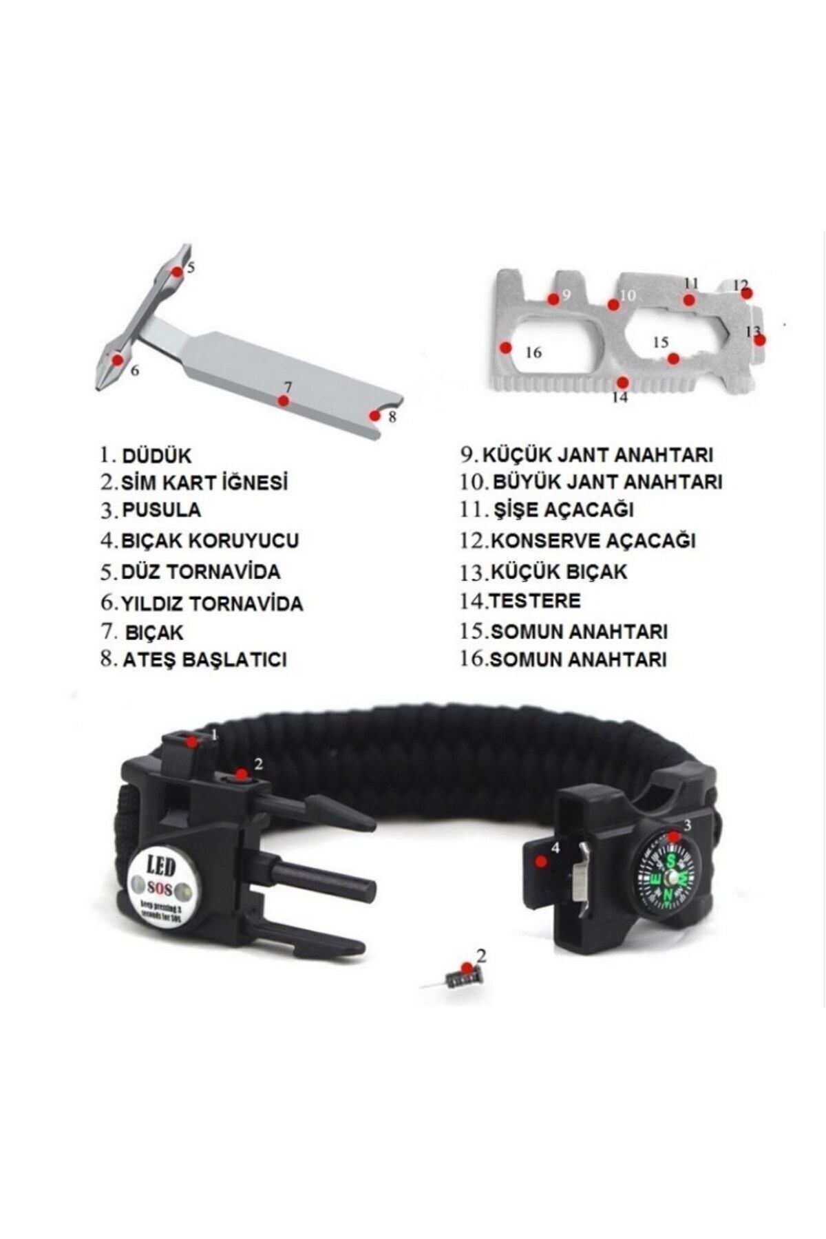 h.t sağlık Gaddar Plus taktikal yeşil bileklik magnezyum çubuklu düdüklü ledli unisex hediyelik 19 işlev fotoğrafı 2 (önizleme)