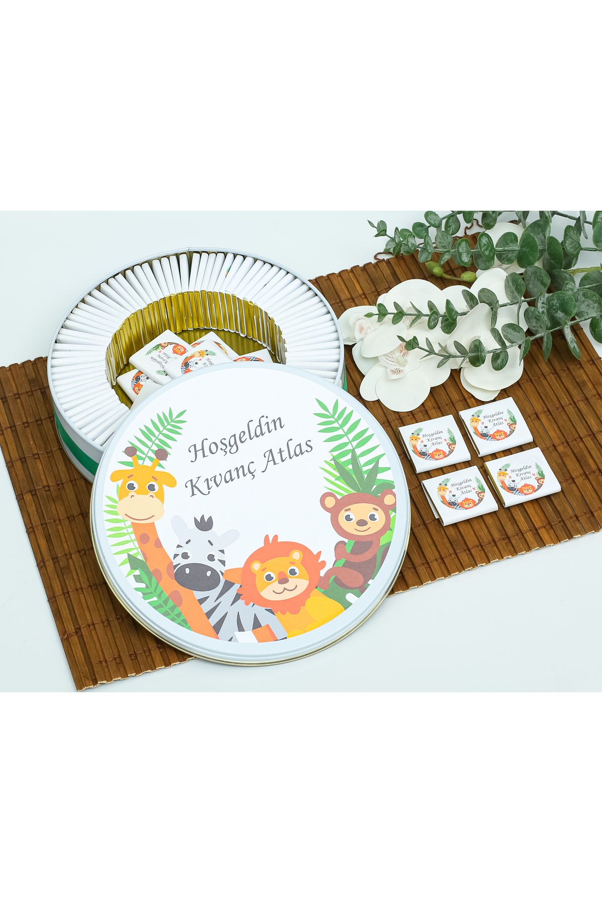 Genel Markalar 50 Adet Isme Özel Safari Temalı Hediyelik Hoşgeldin Erkek Bebek Doğum Çikolatası fotoğrafı 4 (önizleme)