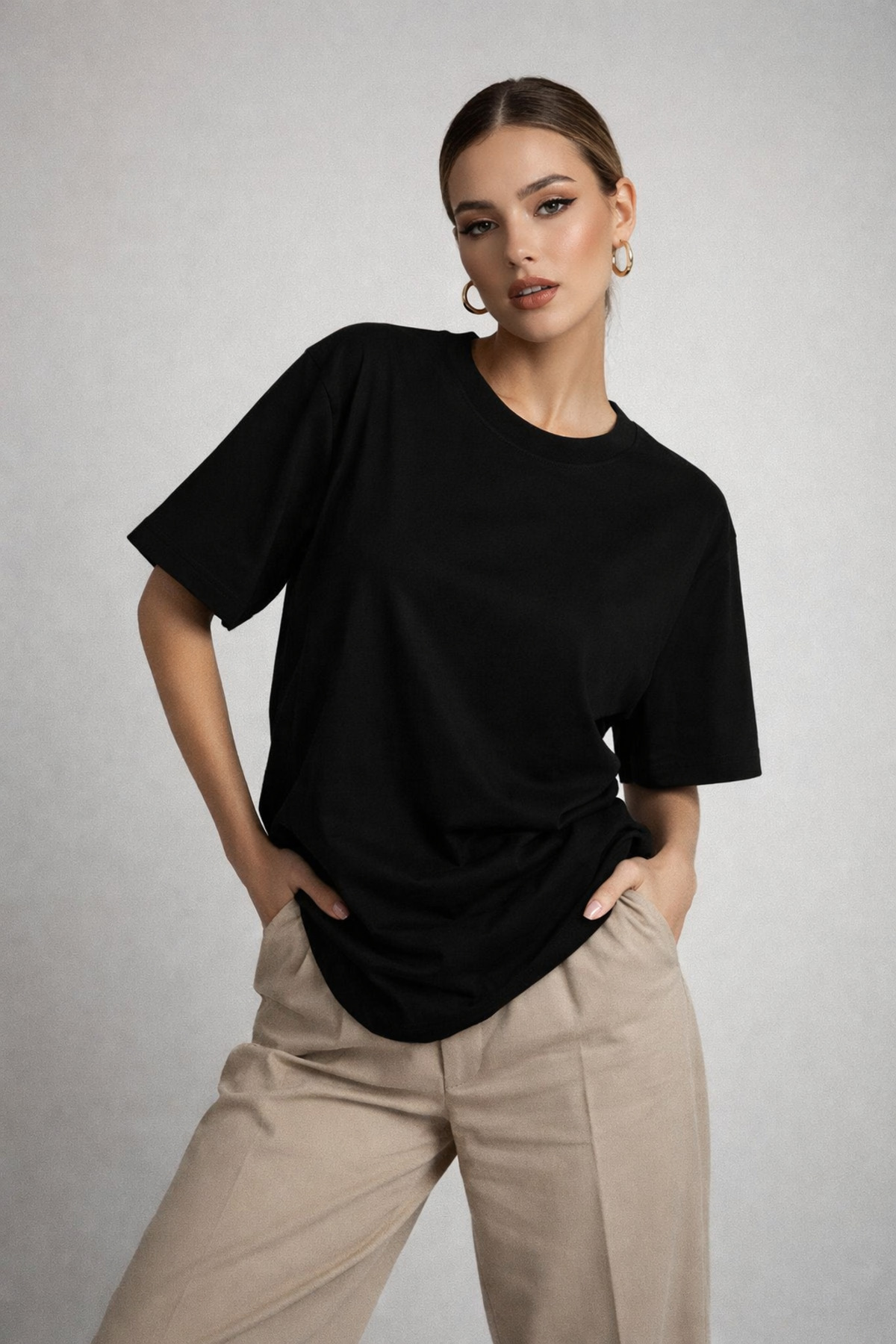 Rich Жіночий чорний 100% бавовняний оверсайз базовий футболка – зручний крій,...